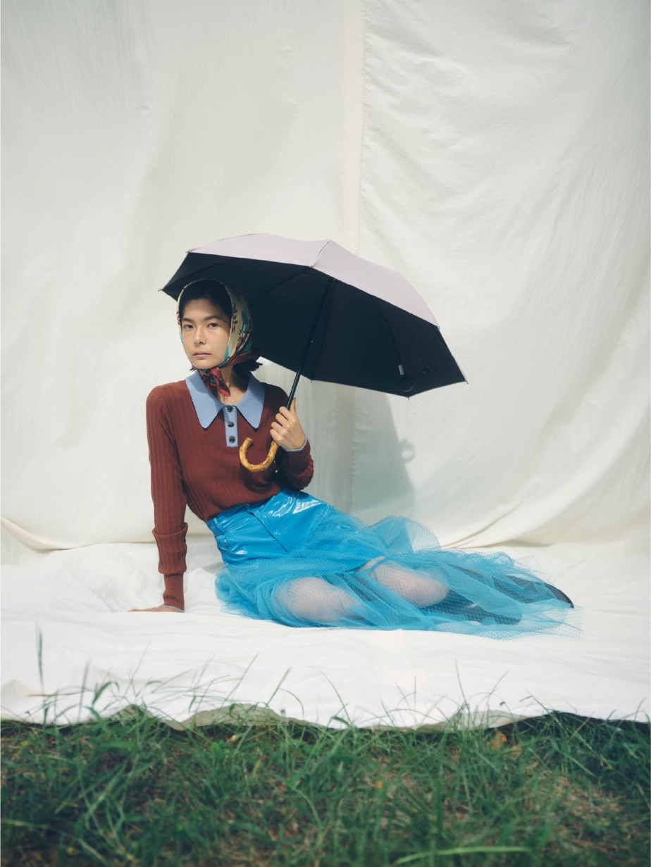 折りたたみ日傘　モーブグレー