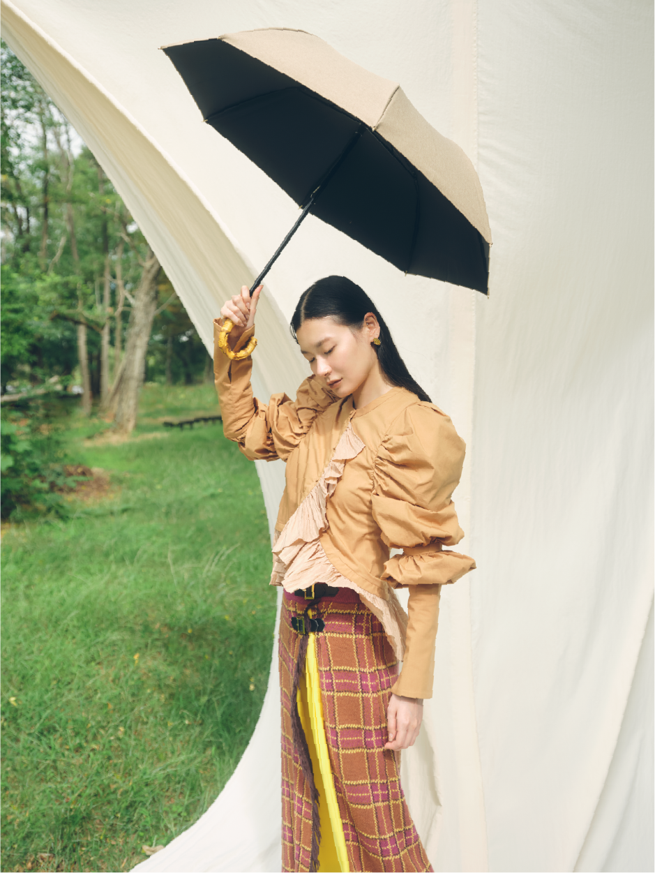 折りたたみ日傘　シャンブレーベージュ