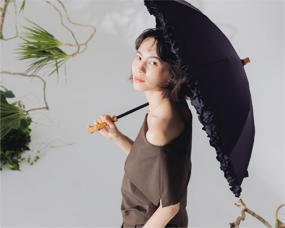 完全遮光日傘 2段2WAY 折りたたみ日傘 フリル