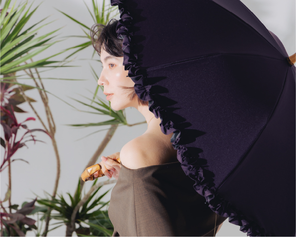 完全遮光日傘 折りたたみ日傘 フリル