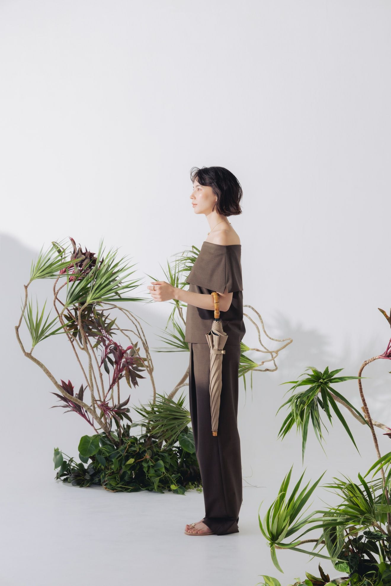 完全遮光100% 2段2WAY 折りたたみ日傘/シャンブレー(50㎝)