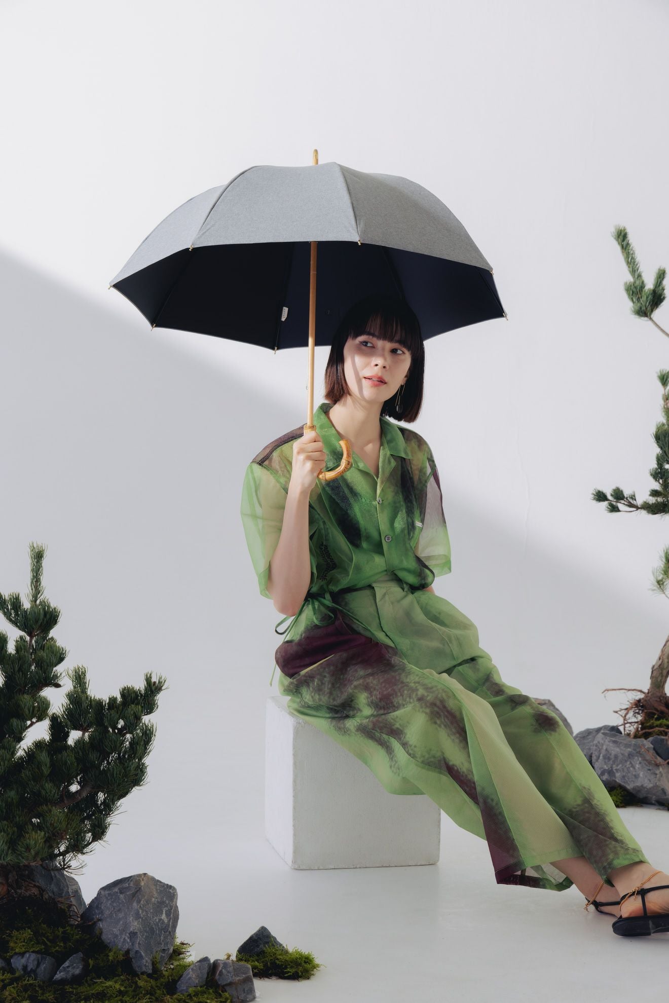 完全遮光日傘 UV100%カット 長傘 S シャンブレー