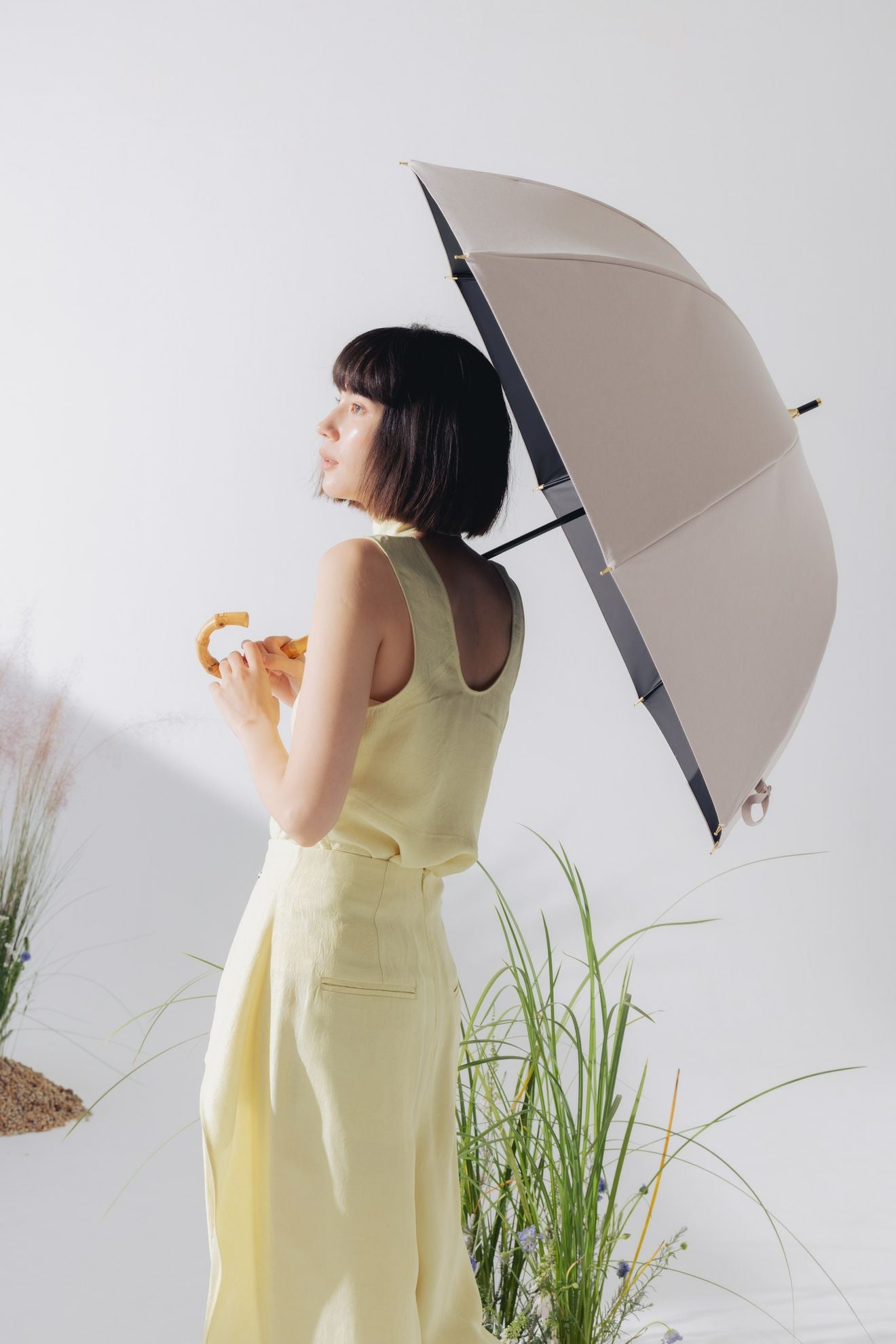 完全遮光日傘 UV100%カット 長傘 L シャンブレー