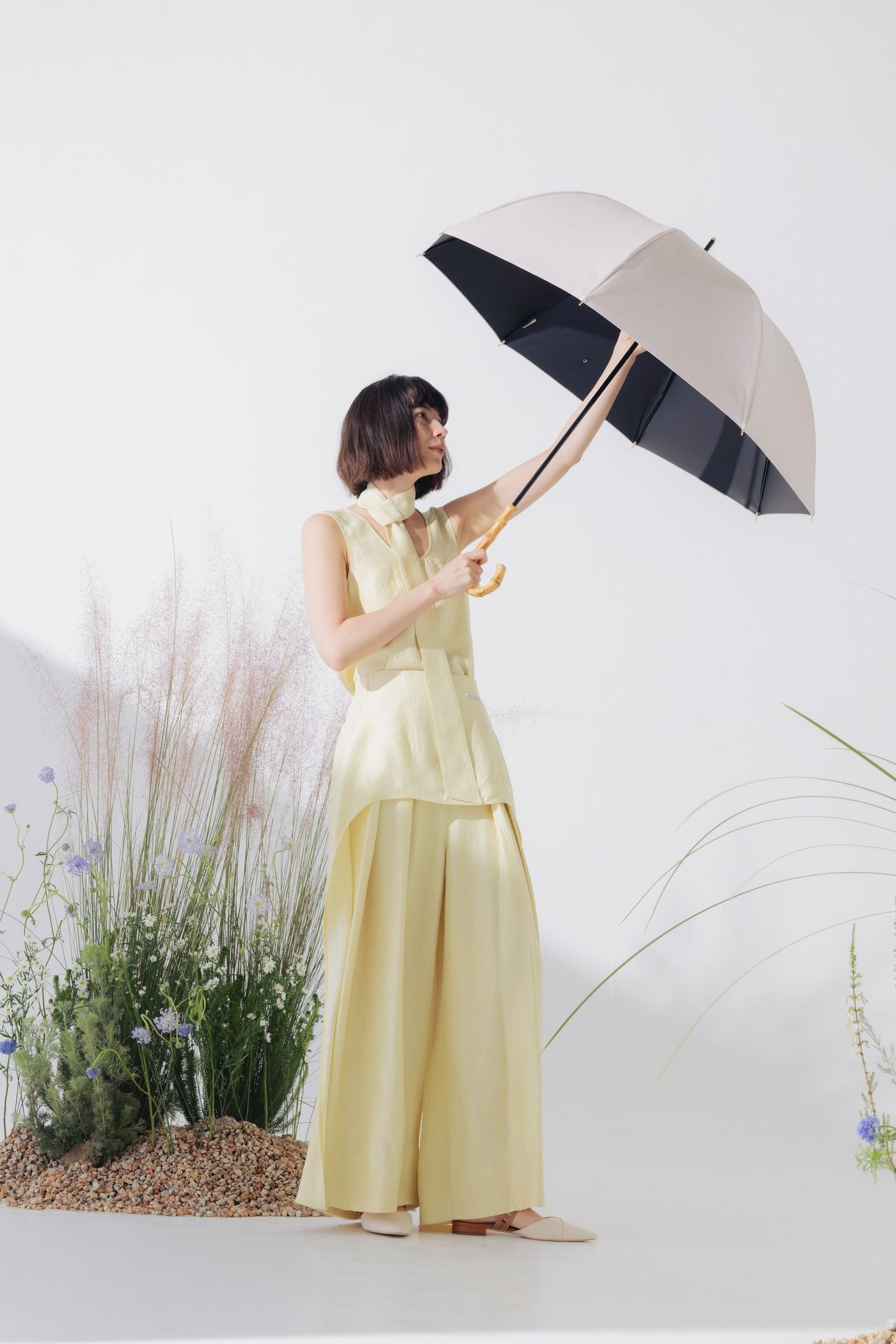 完全遮光日傘 UV100%カット 長傘 L シャンブレー