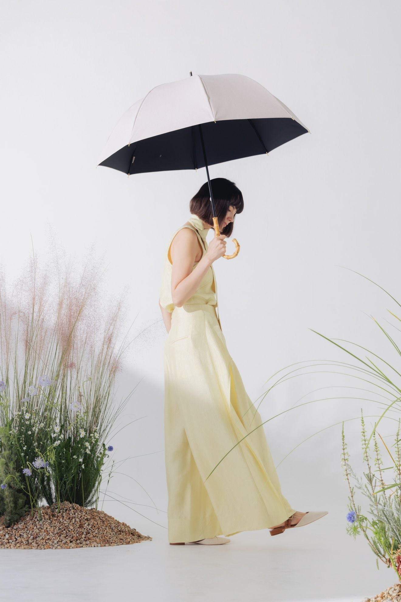 完全遮光日傘 UV100%カット 長傘 L シャンブレー