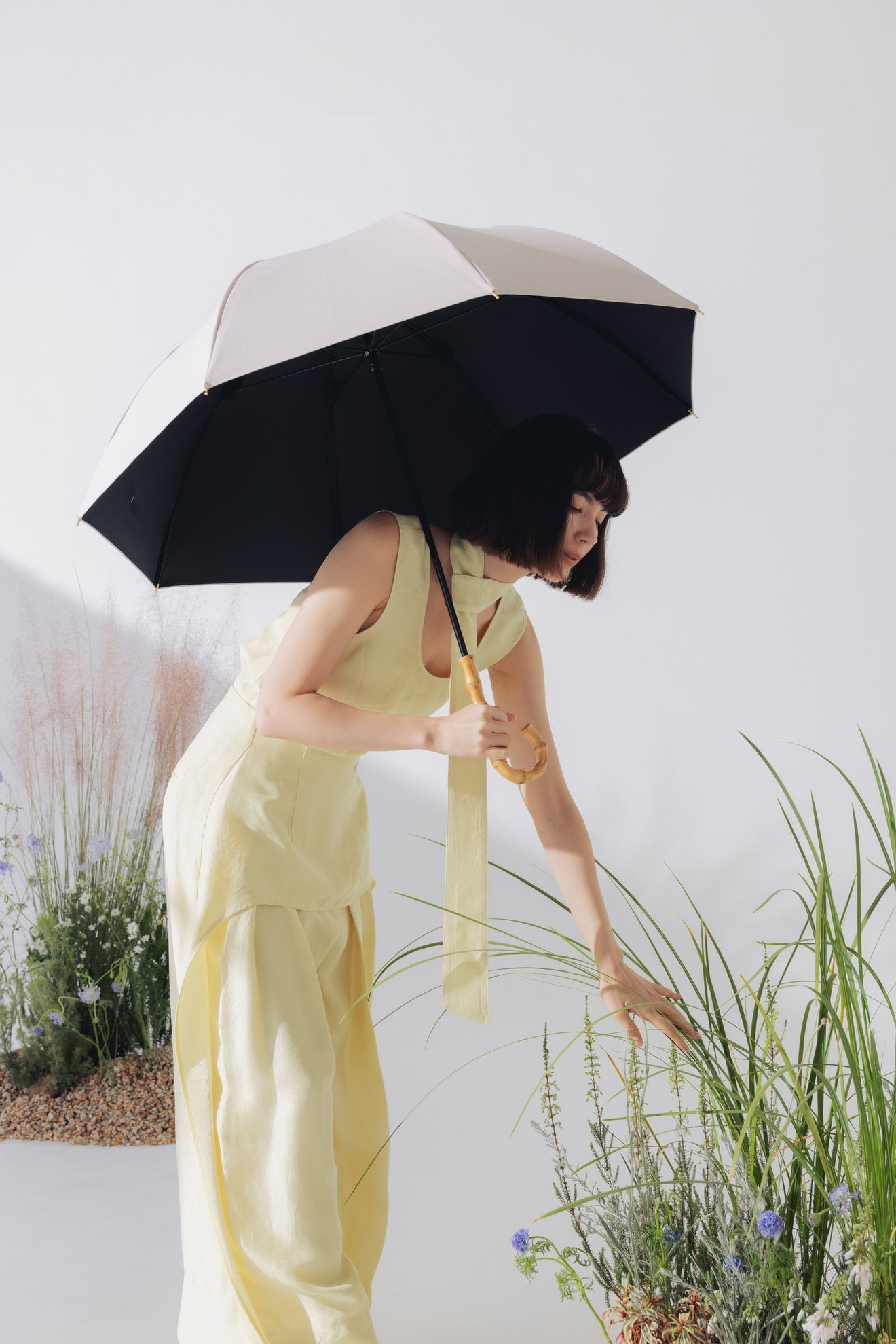 完全遮光日傘 UV100%カット 長傘 L シャンブレー