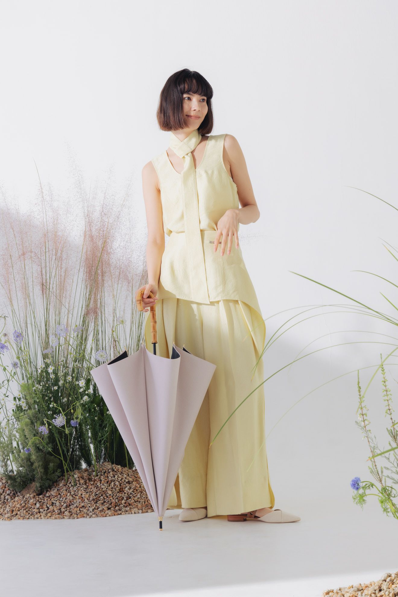 完全遮光日傘 UV100%カット 長傘 L シャンブレー