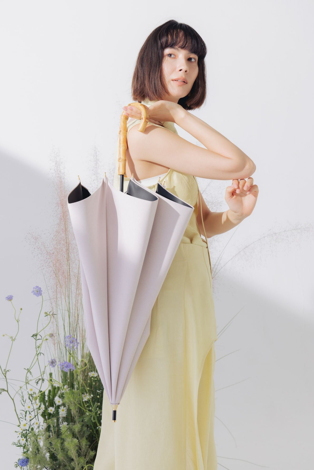 完全遮光日傘 UV100%カット 長傘 L シャンブレー