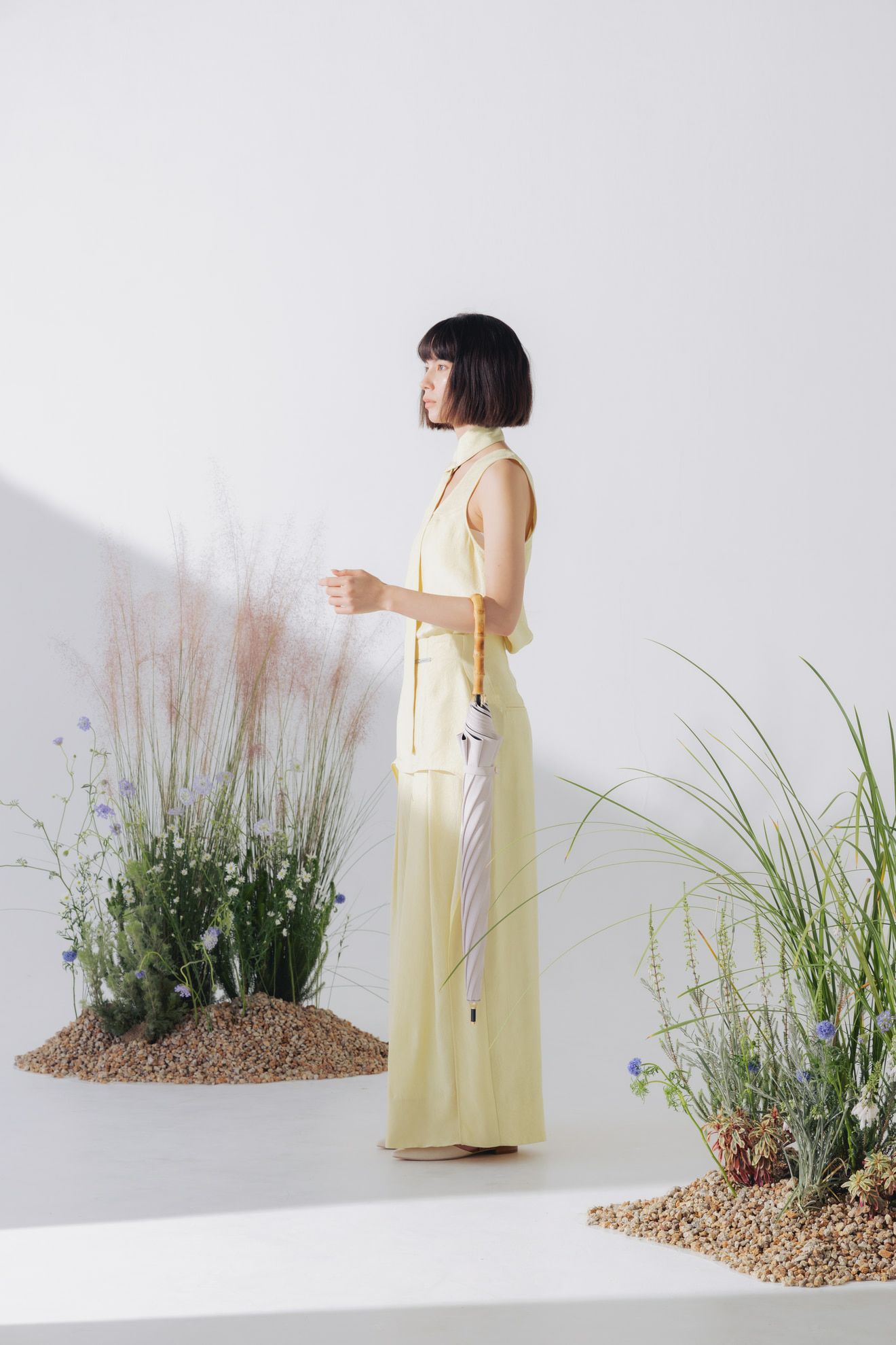 完全遮光日傘 UV100%カット 長傘 L シャンブレー