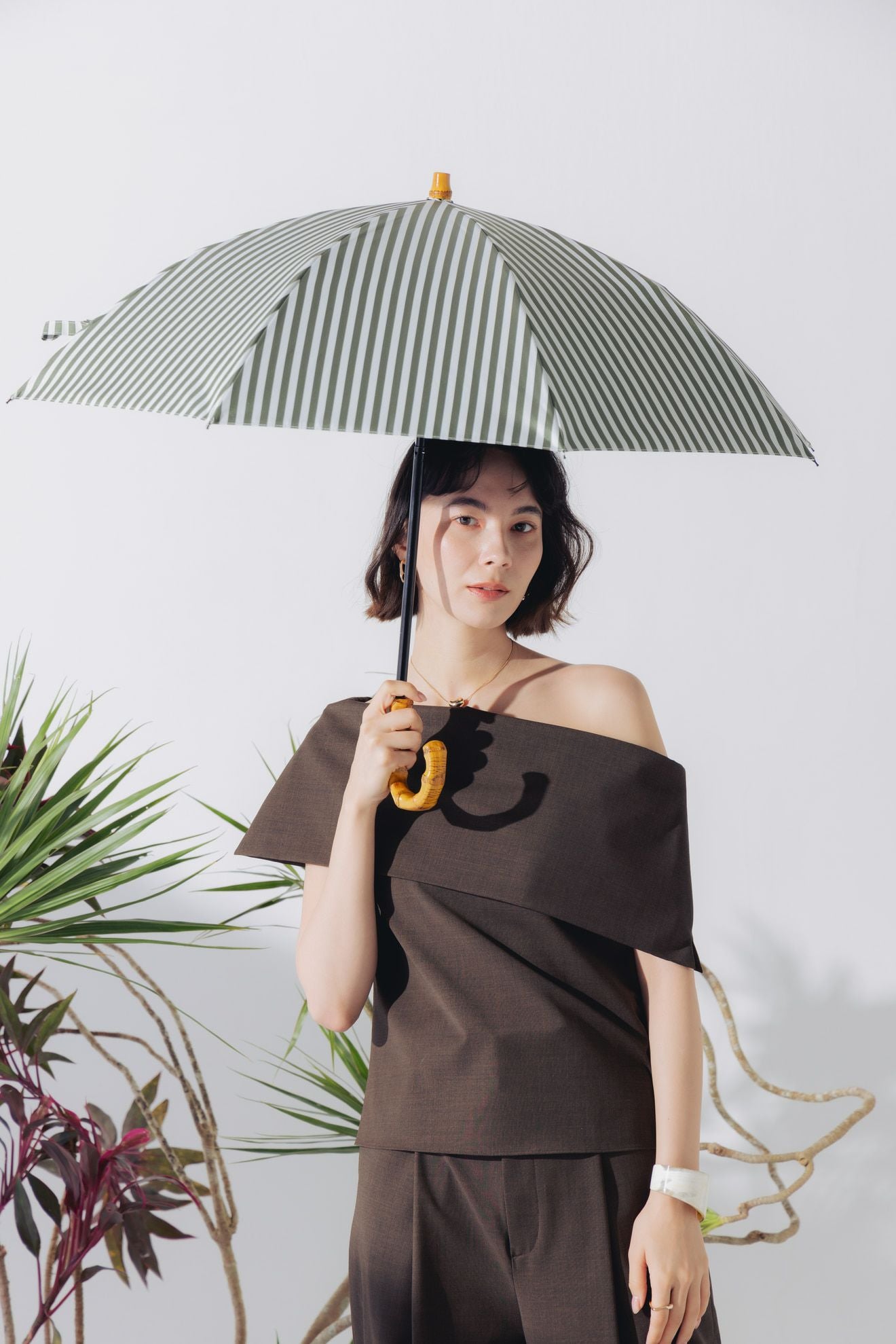 完全遮光日傘 UV100%カット 2段2WAY 折りたたみ日傘 ストライプ