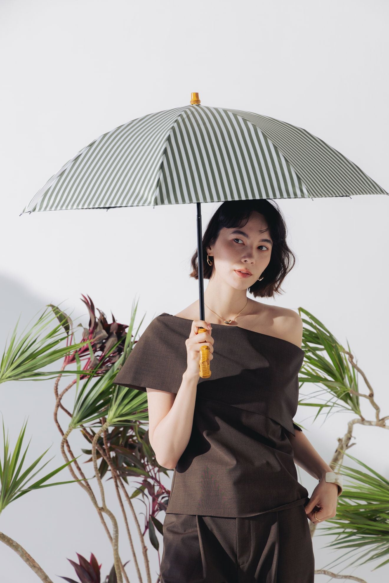 完全遮光日傘 UV100%カット 2段2WAY 折りたたみ日傘 ストライプ