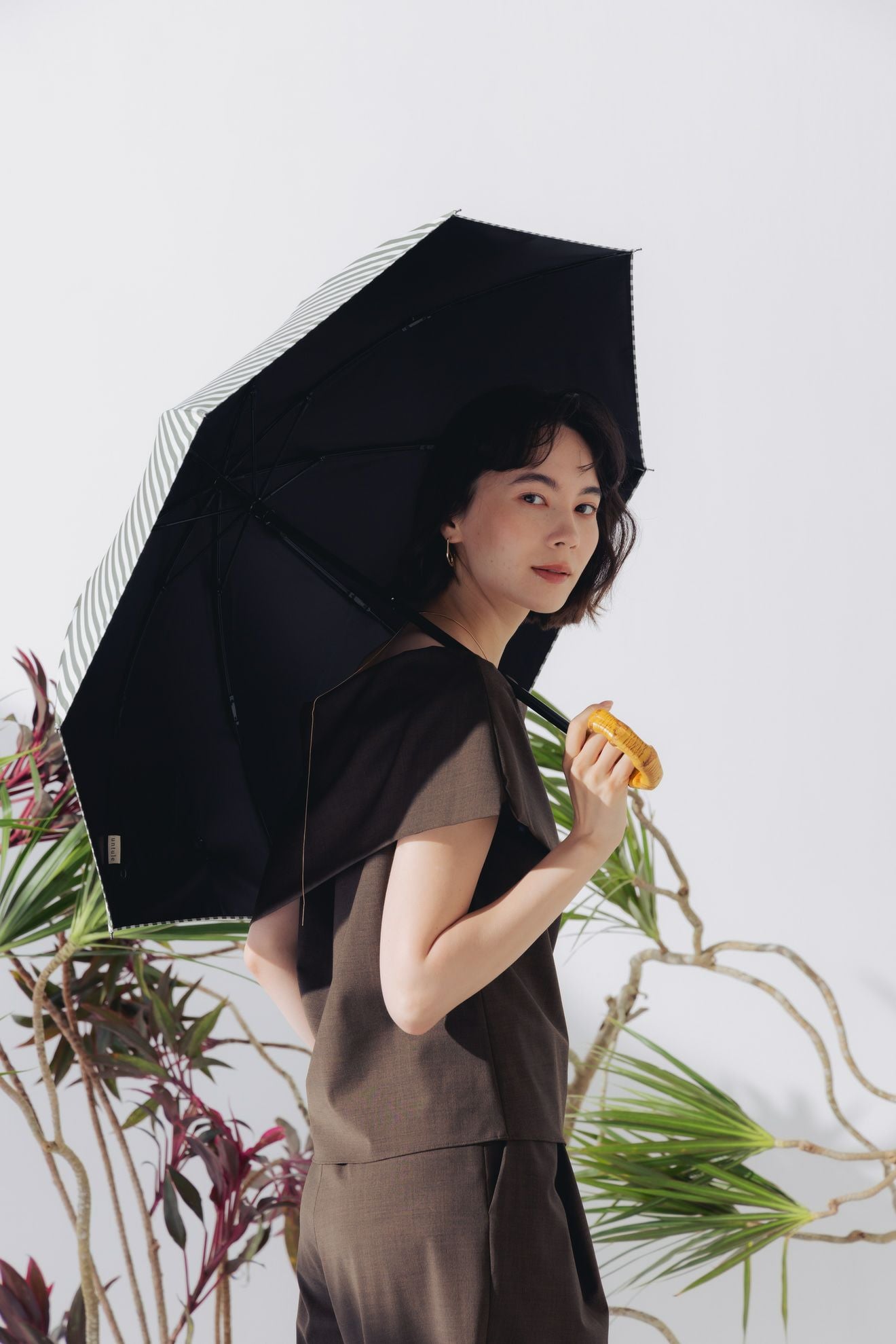 完全遮光日傘 UV100%カット 2段2WAY 折りたたみ日傘 ストライプ