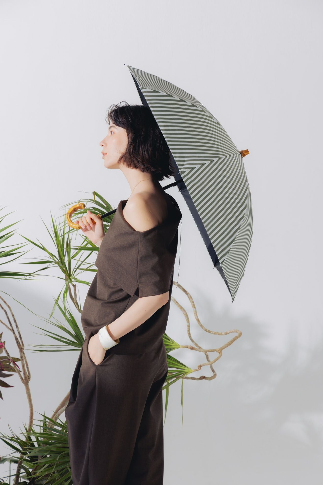 完全遮光日傘 UV100%カット 2段2WAY 折りたたみ日傘 ストライプ