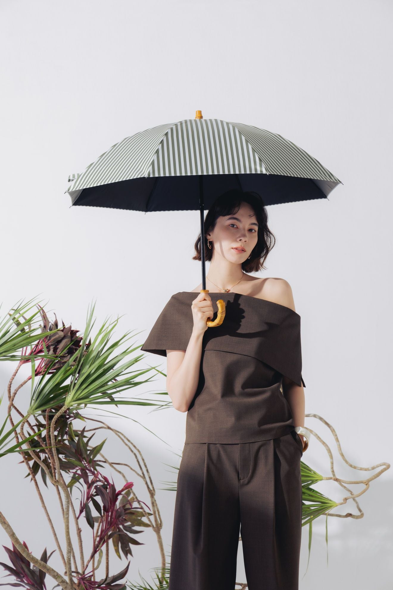 完全遮光日傘 UV100%カット 2段2WAY 折りたたみ日傘 ストライプ