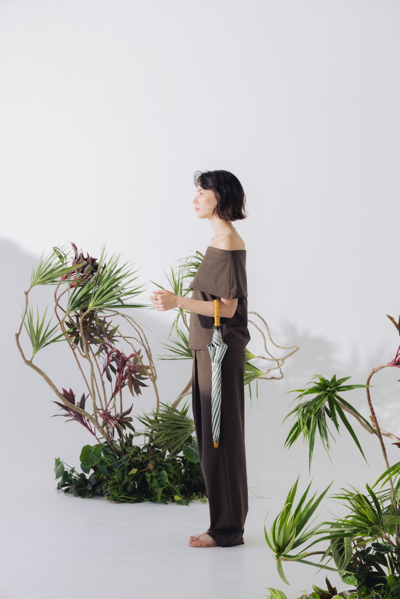 完全遮光日傘 UV100%カット 2段2WAY 折りたたみ日傘 ストライプ