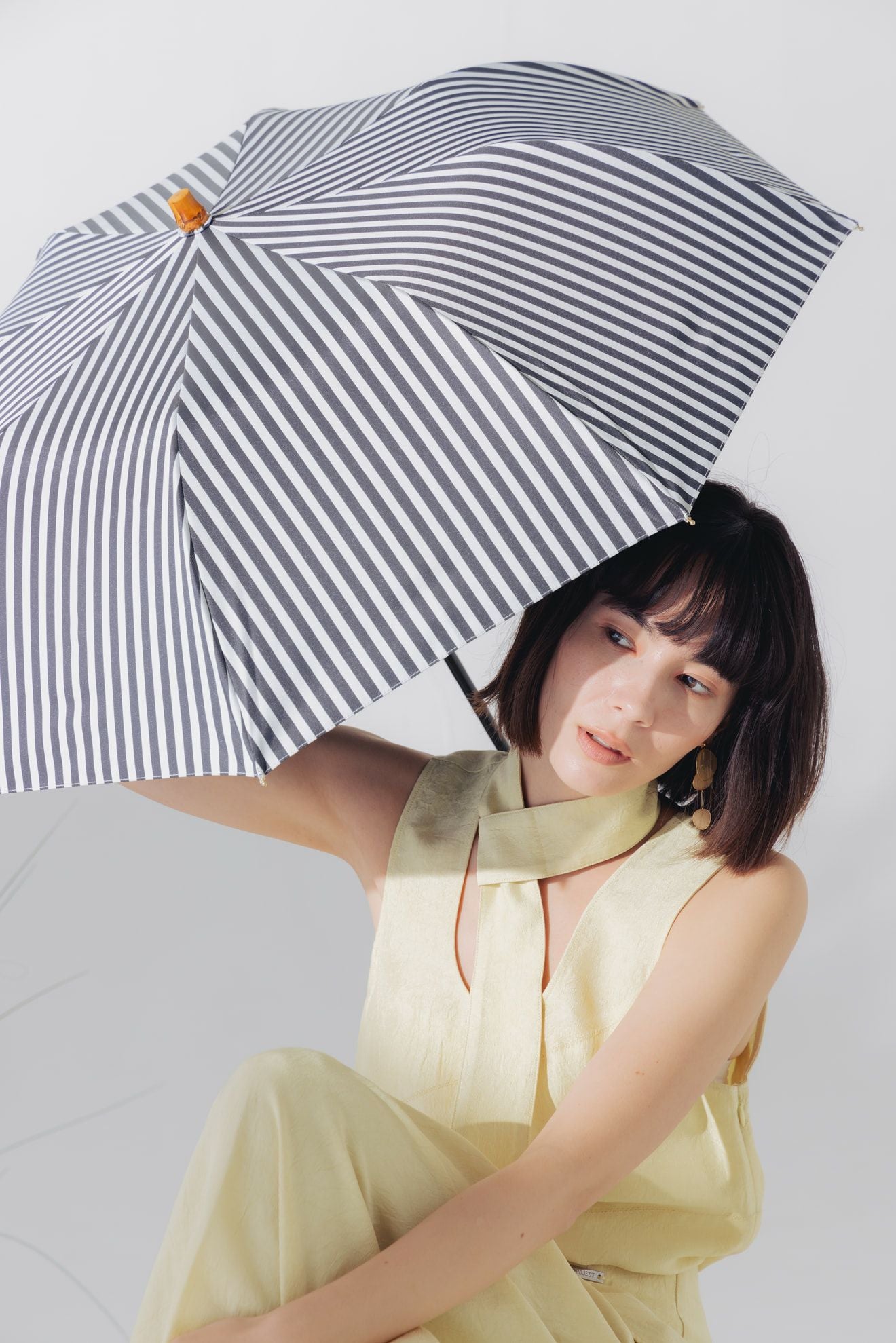 完全遮光日傘 UV100%カット 2段EASY 折りたたみ日傘 ストライプ