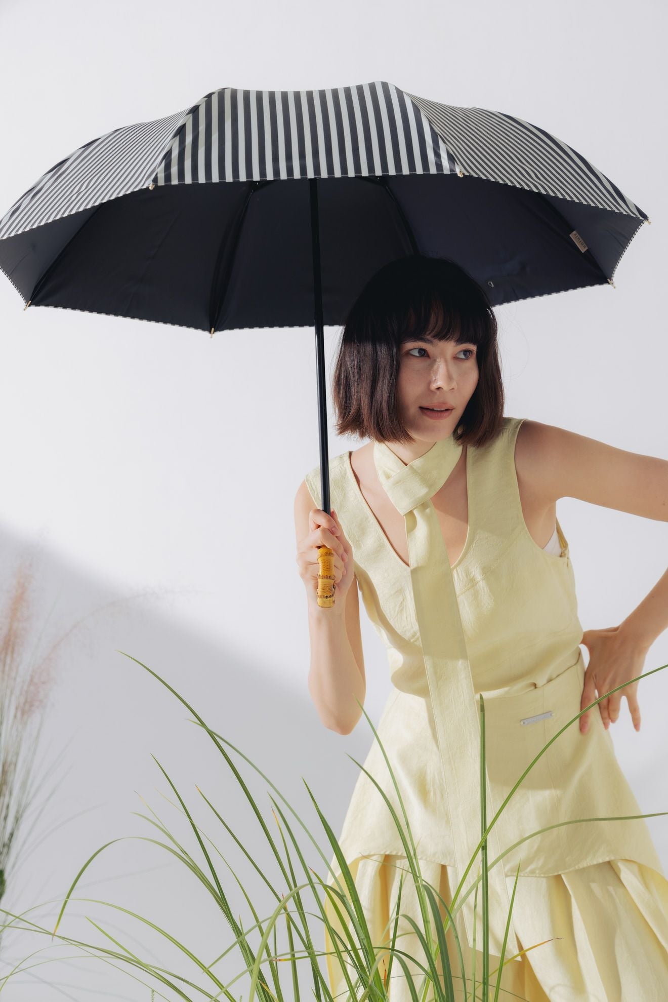 完全遮光日傘 UV100%カット 2段EASY 折りたたみ日傘 ストライプ