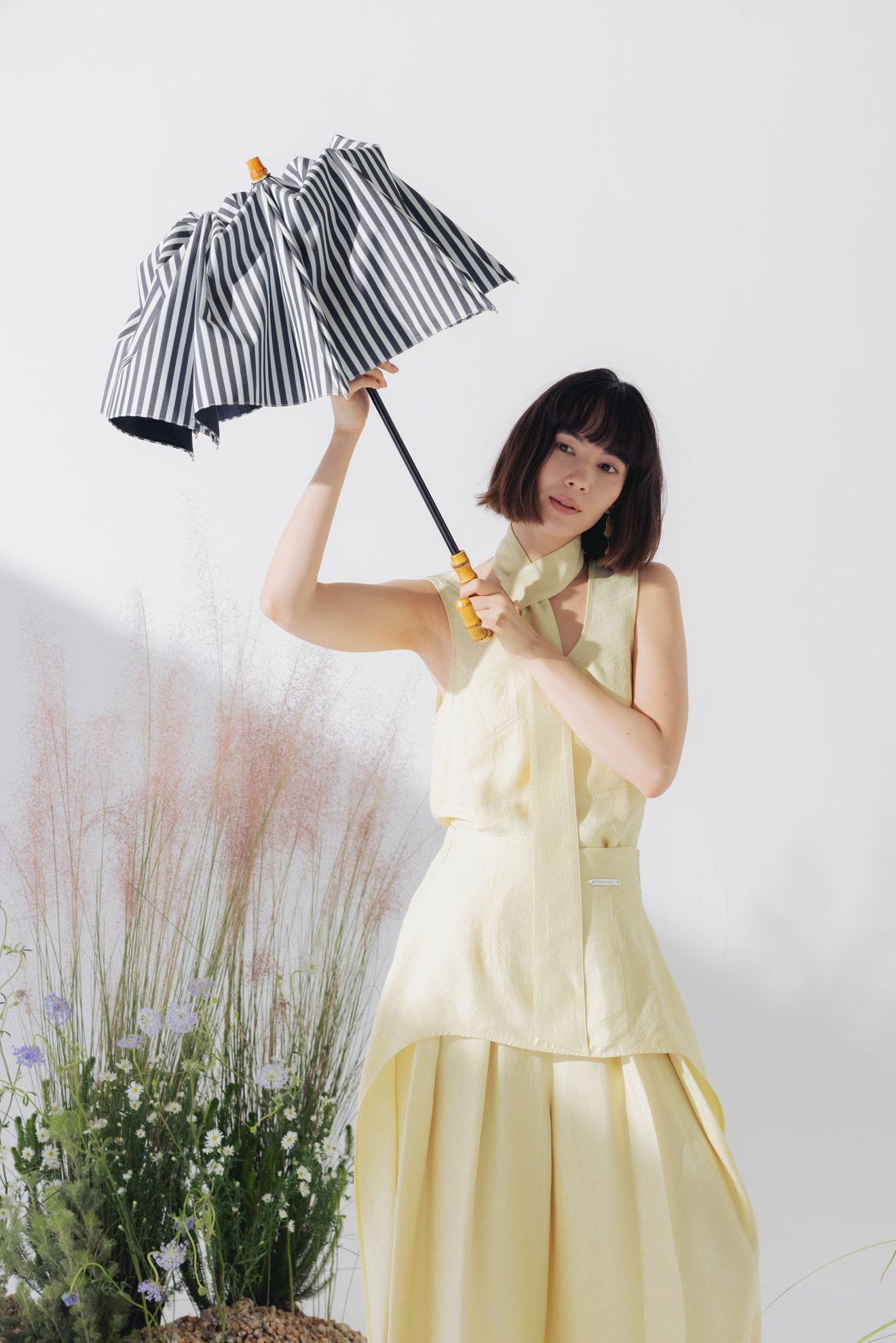 完全遮光日傘 UV100%カット 2段EASY 折りたたみ日傘 ストライプ