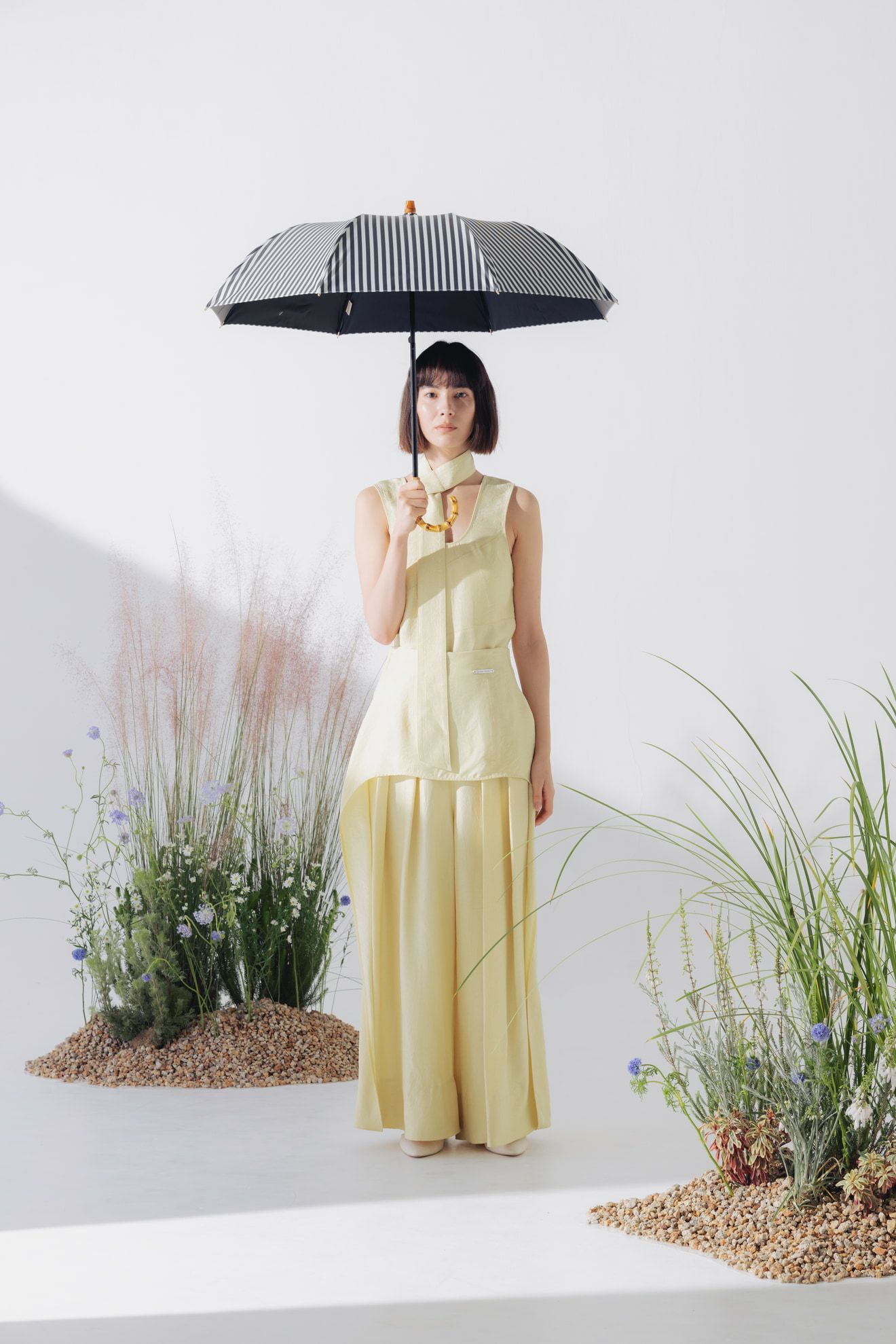 完全遮光日傘 UV100%カット 2段EASY 折りたたみ日傘 ストライプ