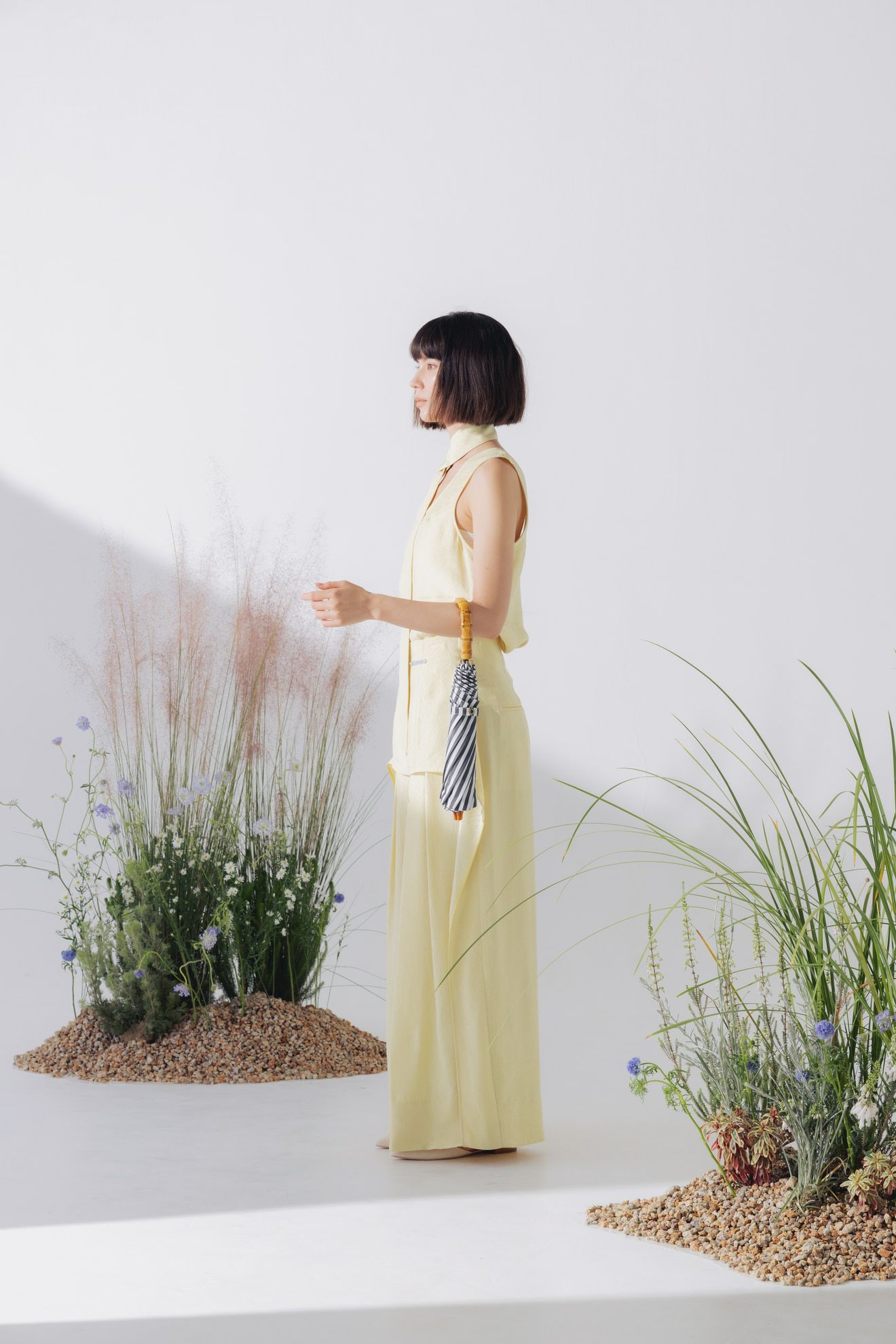 完全遮光日傘 UV100%カット 2段EASY 折りたたみ日傘 ストライプ