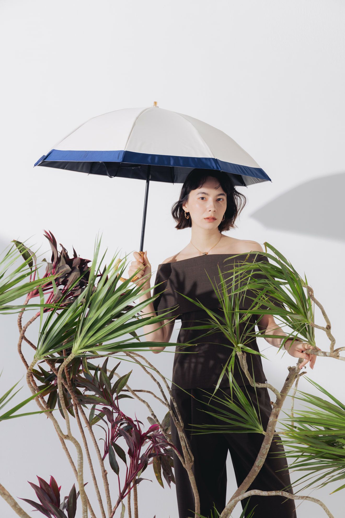 完全遮光100% 2段2WAY 折りたたみ日傘/バイカラー(50cm)