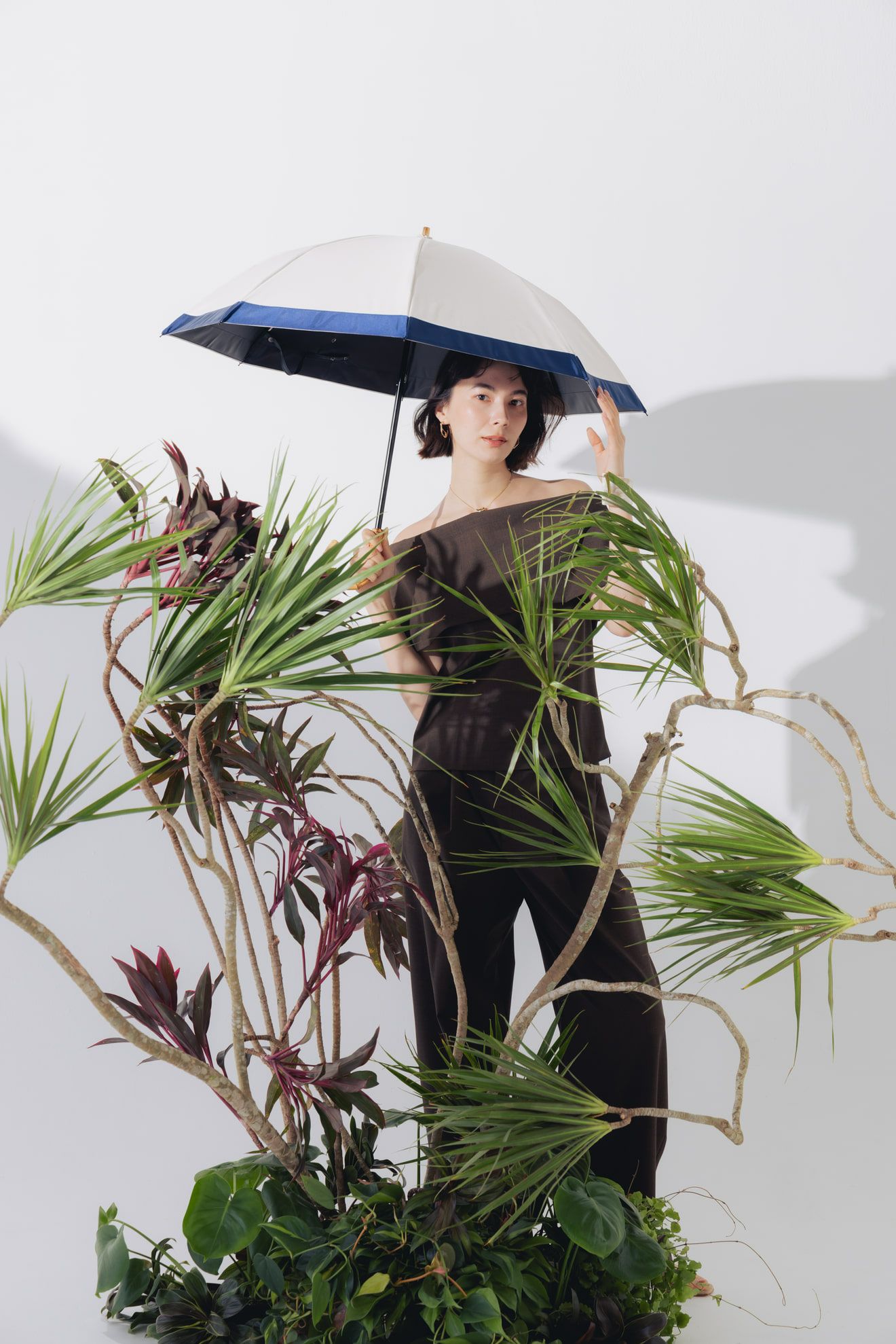 完全遮光100% 2段2WAY 折りたたみ日傘/バイカラー(50cm)