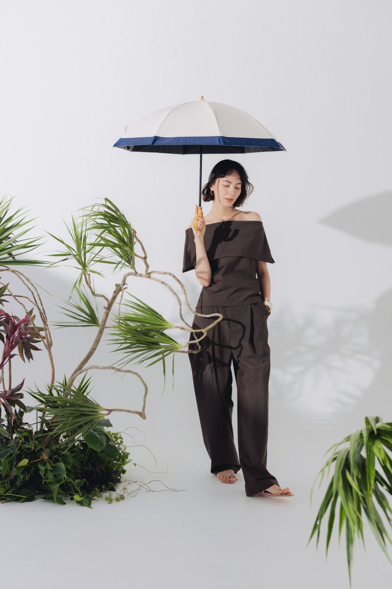 完全遮光日傘 UV100%カット 2段2WAY 折りたたみ日傘 バイカラー