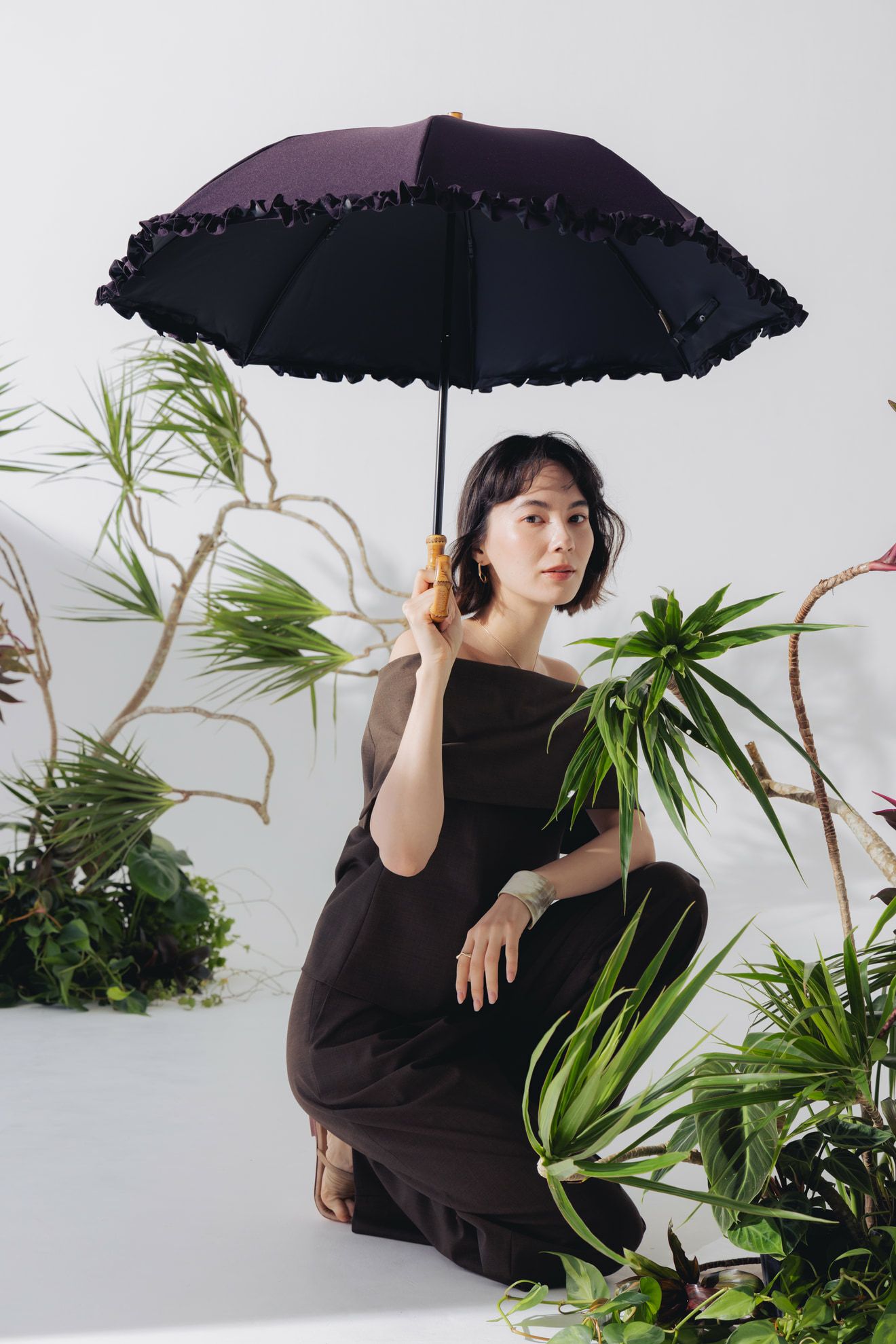 完全遮光日傘 UV100%カット 2段2WAY 折りたたみ日傘 フリル