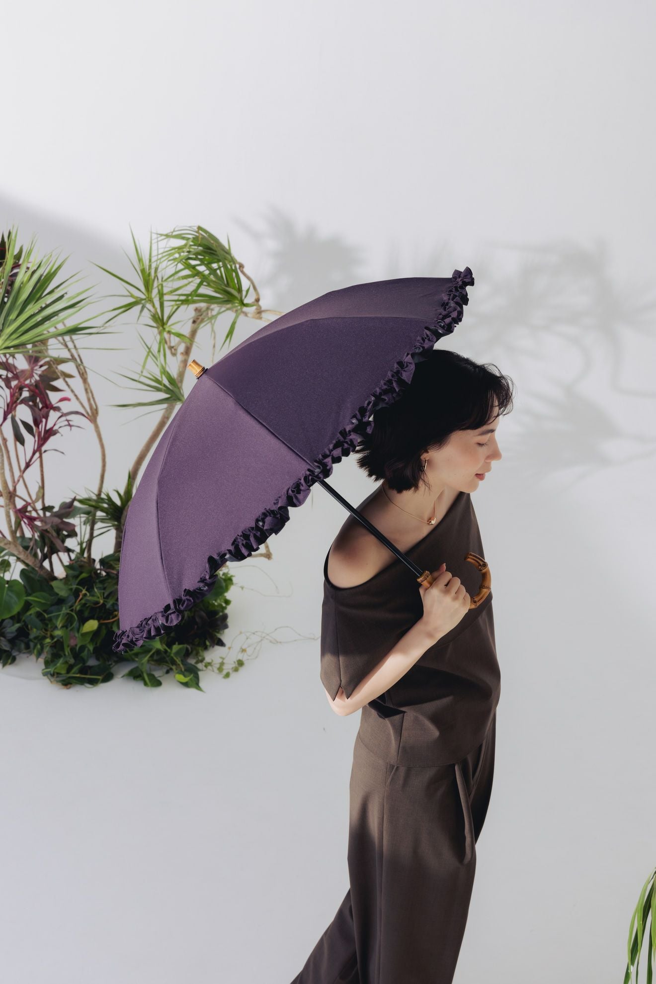 完全遮光日傘 UV100%カット 2段2WAY 折りたたみ日傘 フリル