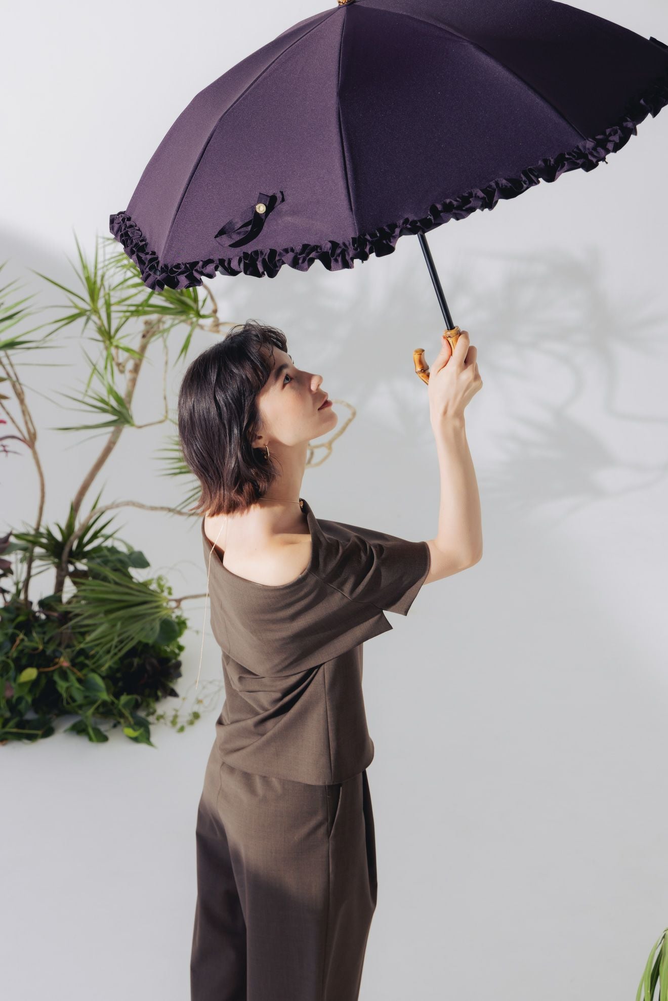 完全遮光日傘 UV100%カット 2段2WAY 折りたたみ日傘 フリル