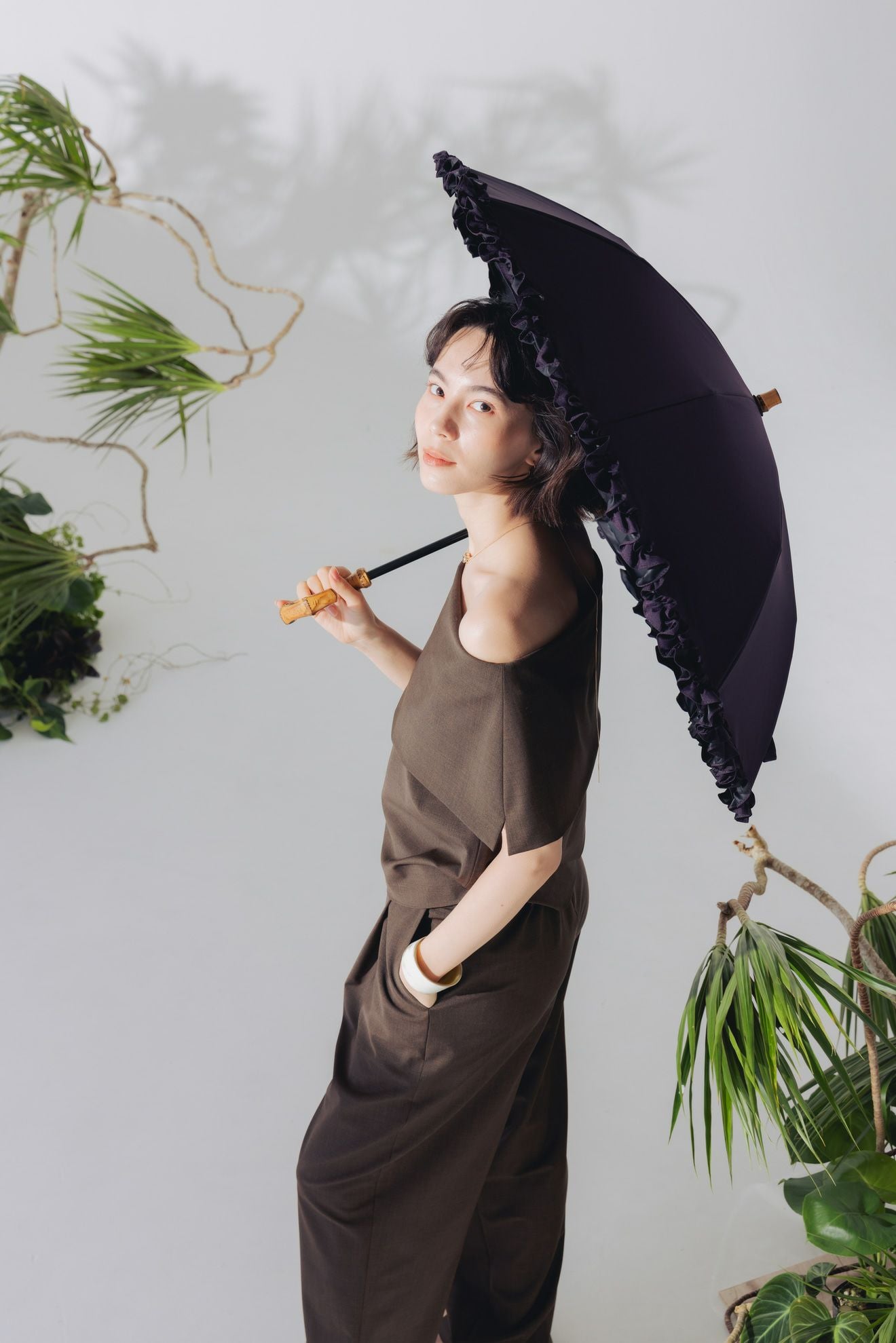 完全遮光日傘 UV100%カット 2段2WAY 折りたたみ日傘 フリル