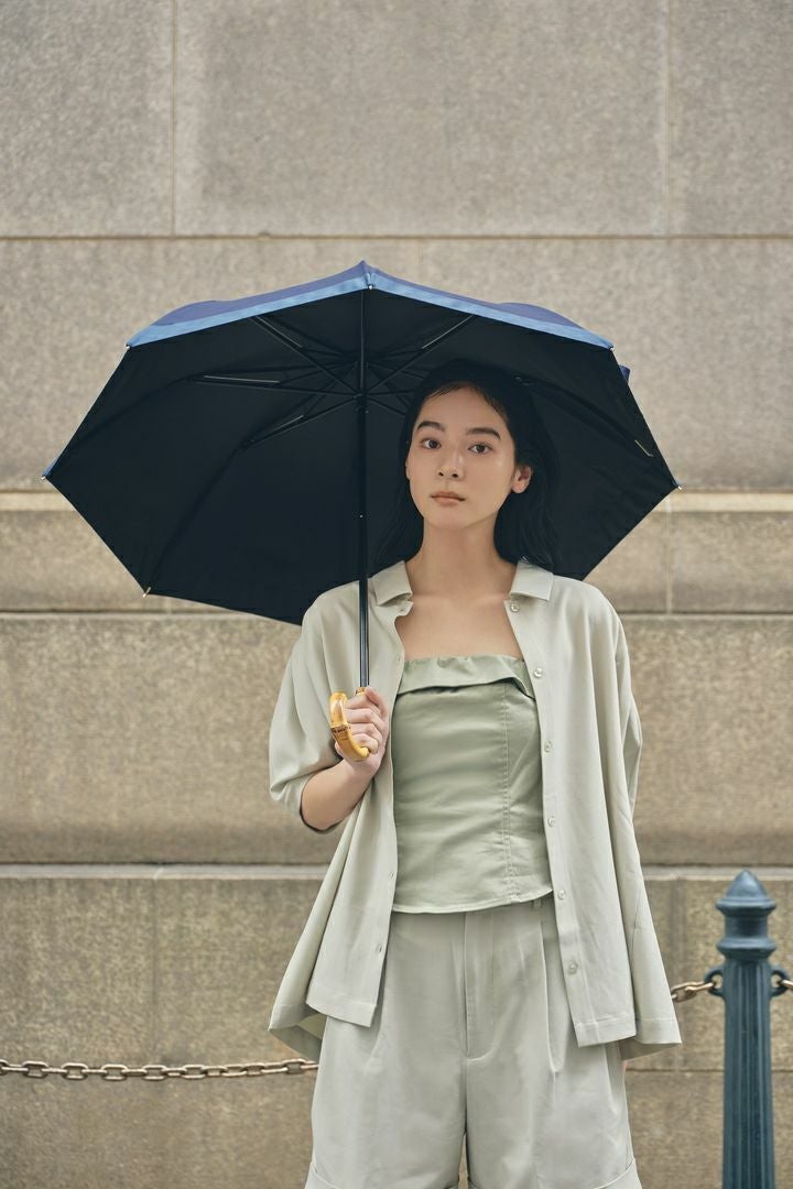 完全遮光日傘 UV100%カット 2段EASY 折りたたみ日傘 バイカラー