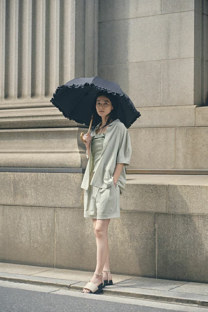 完全遮光日傘 UV100%カット 長傘 S フリル