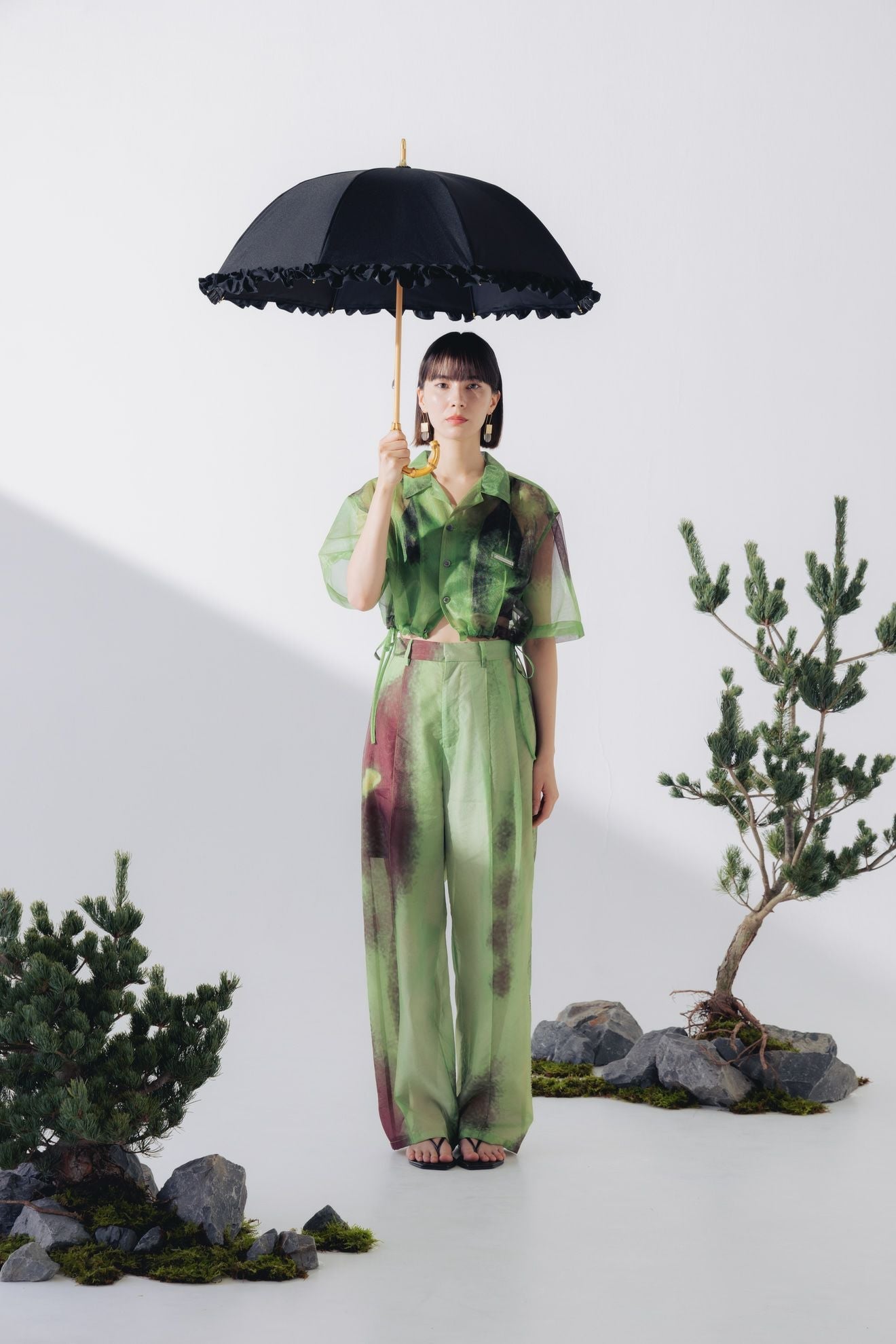 完全遮光日傘 UV100%カット 長傘 S フリル