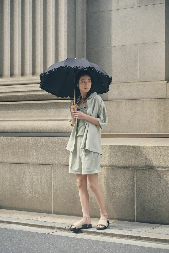 完全遮光日傘 UV100%カット 長傘 S フリル