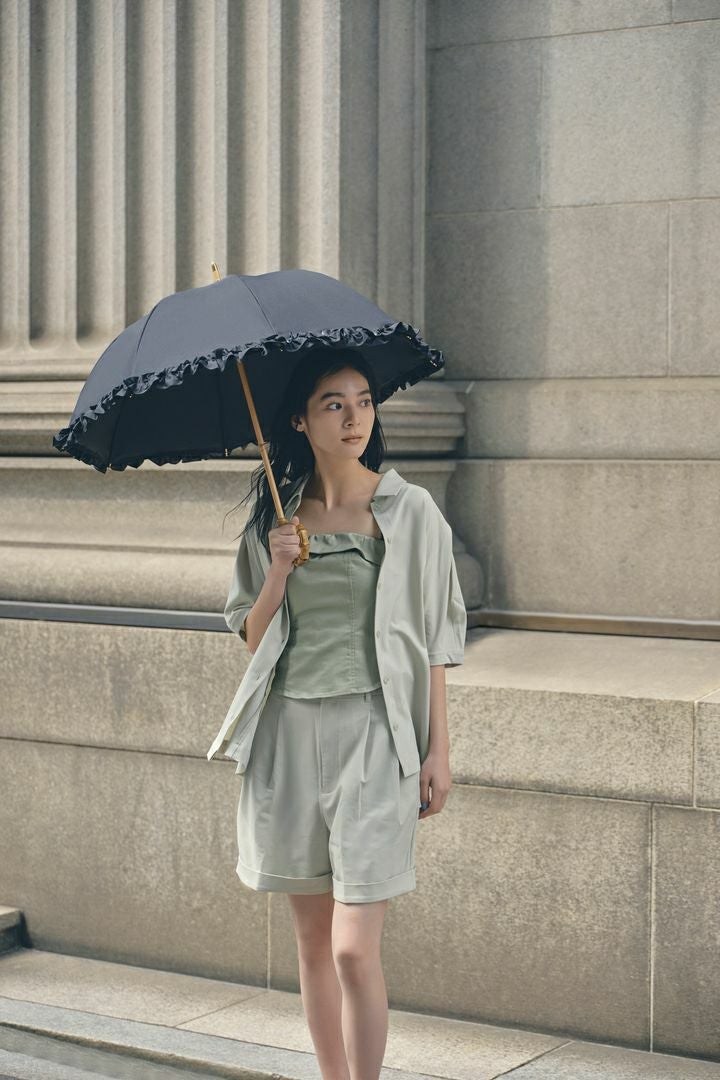 完全遮光日傘 UV100%カット 長傘 S フリル