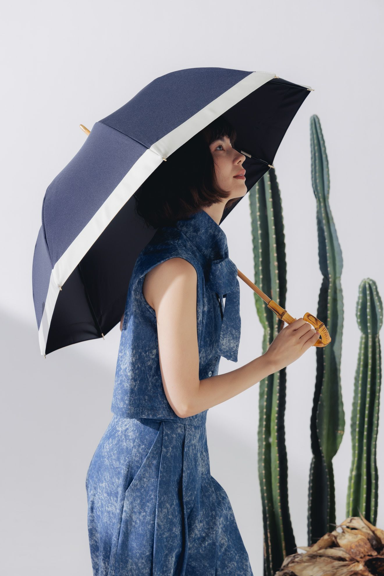 完全遮光日傘 UV100%カット 長傘 M バイカラー