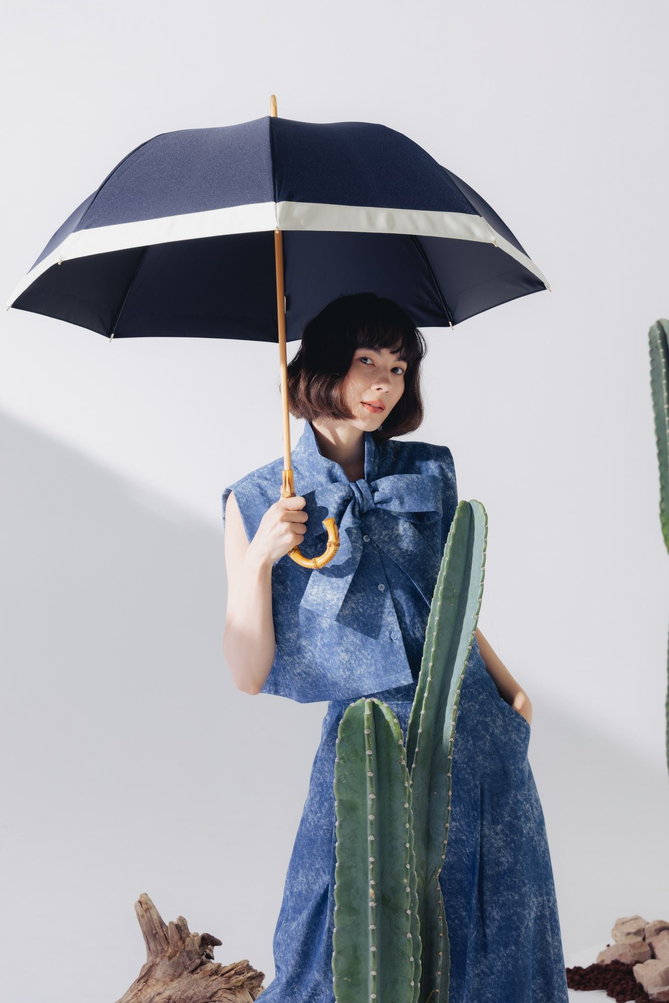 完全遮光日傘 UV100%カット 長傘 M バイカラー