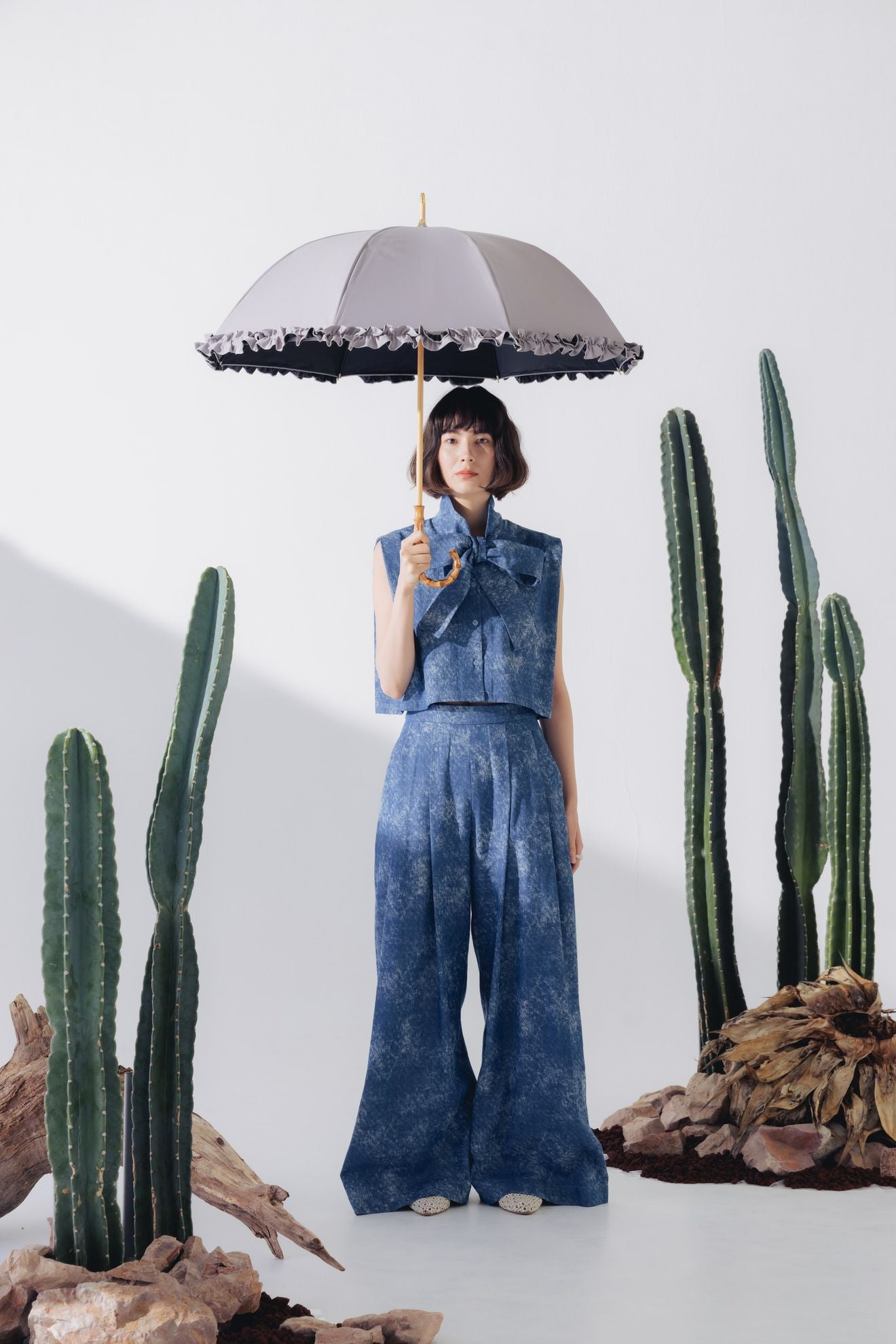 完全遮光100% 長傘 M/フリル(55cm)