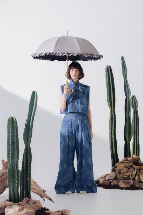 完全遮光日傘 UV100%カット 長傘 M フリル