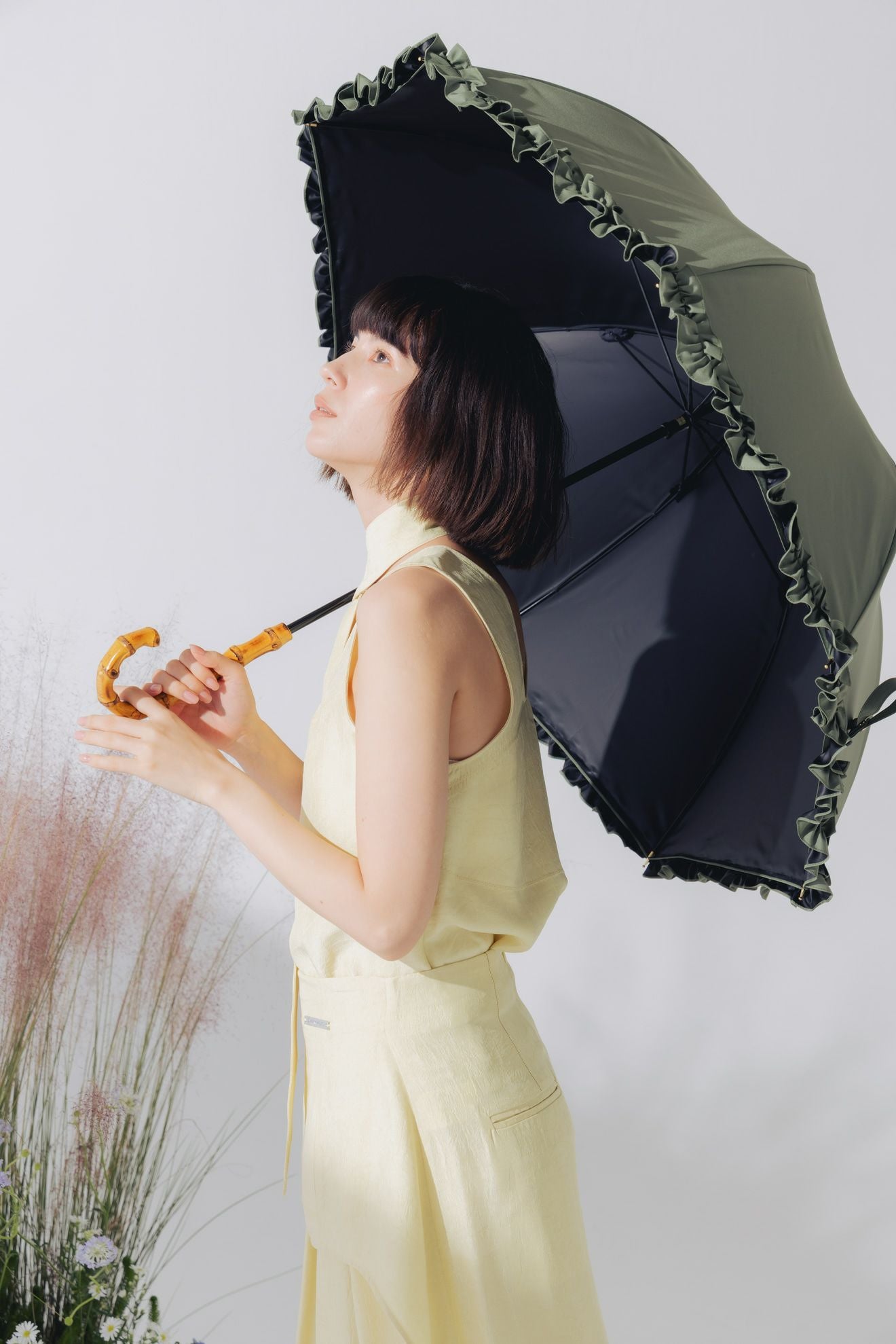 完全遮光日傘 UV100%カット 長傘 L フリル