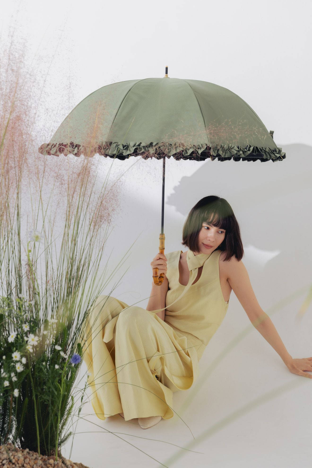 完全遮光日傘 UV100%カット 長傘 L フリル