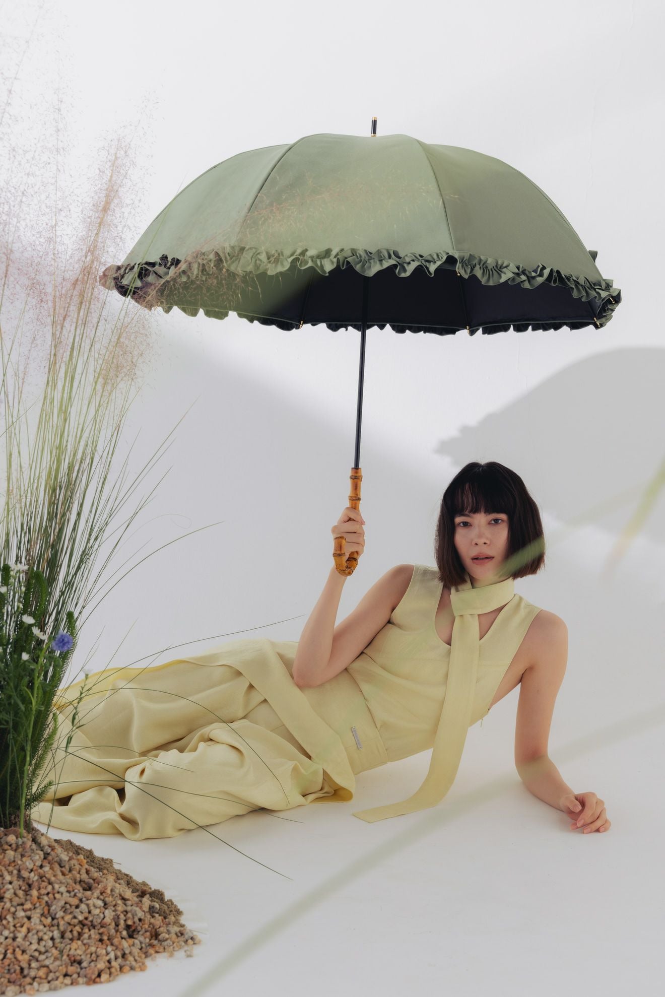 完全遮光日傘 UV100%カット 長傘 L フリル