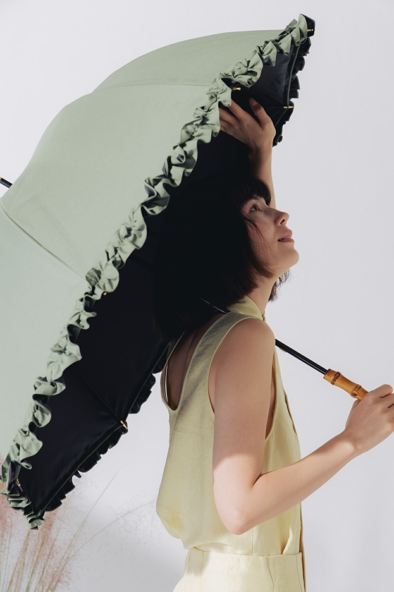 完全遮光日傘 UV100%カット 長傘 L フリル