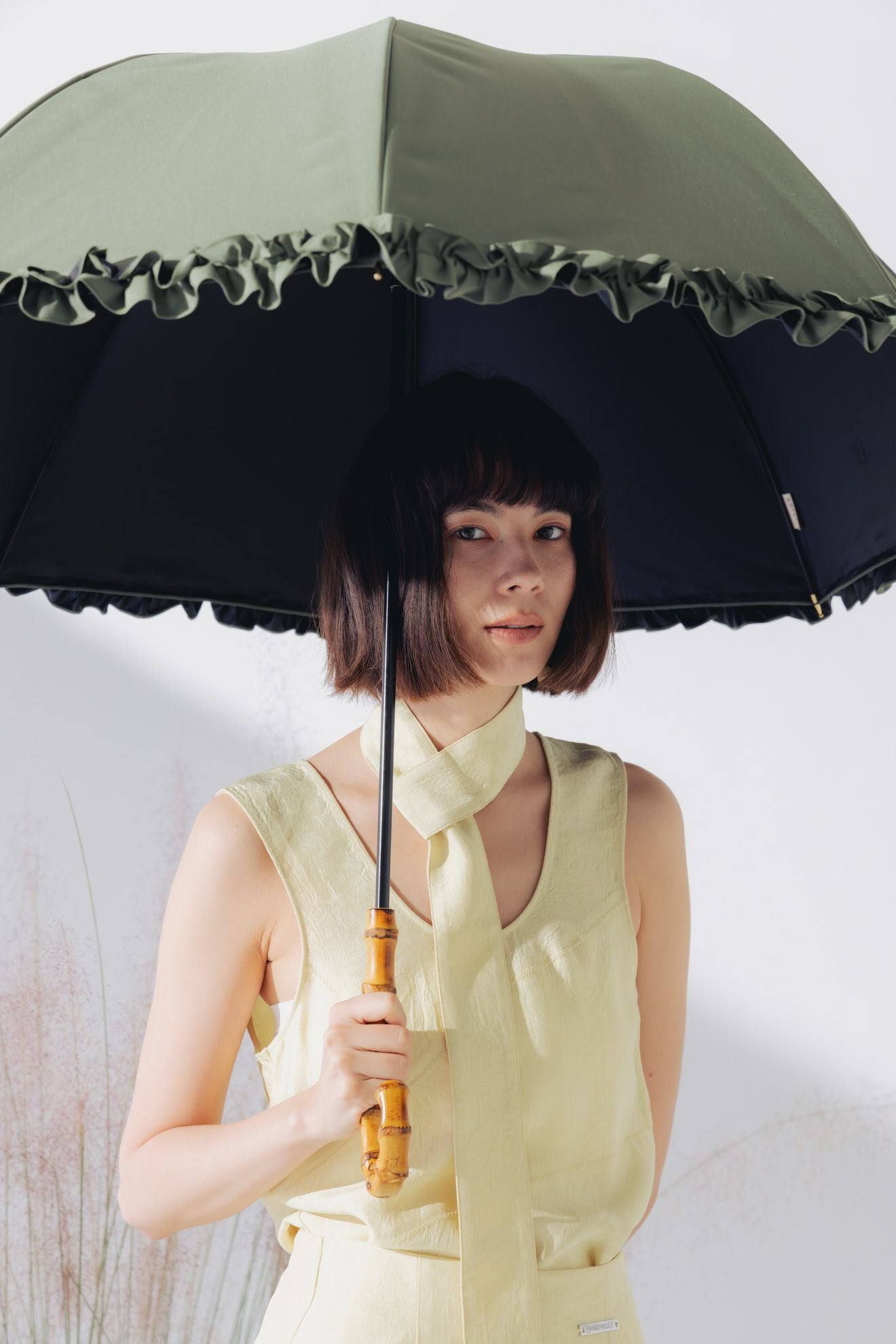 完全遮光日傘 UV100%カット 長傘 L フリル