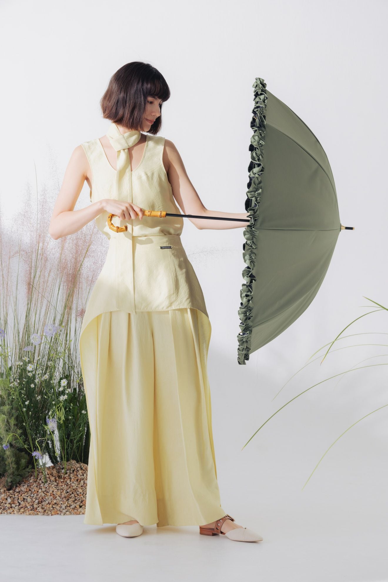 完全遮光日傘 UV100%カット 長傘 L フリル