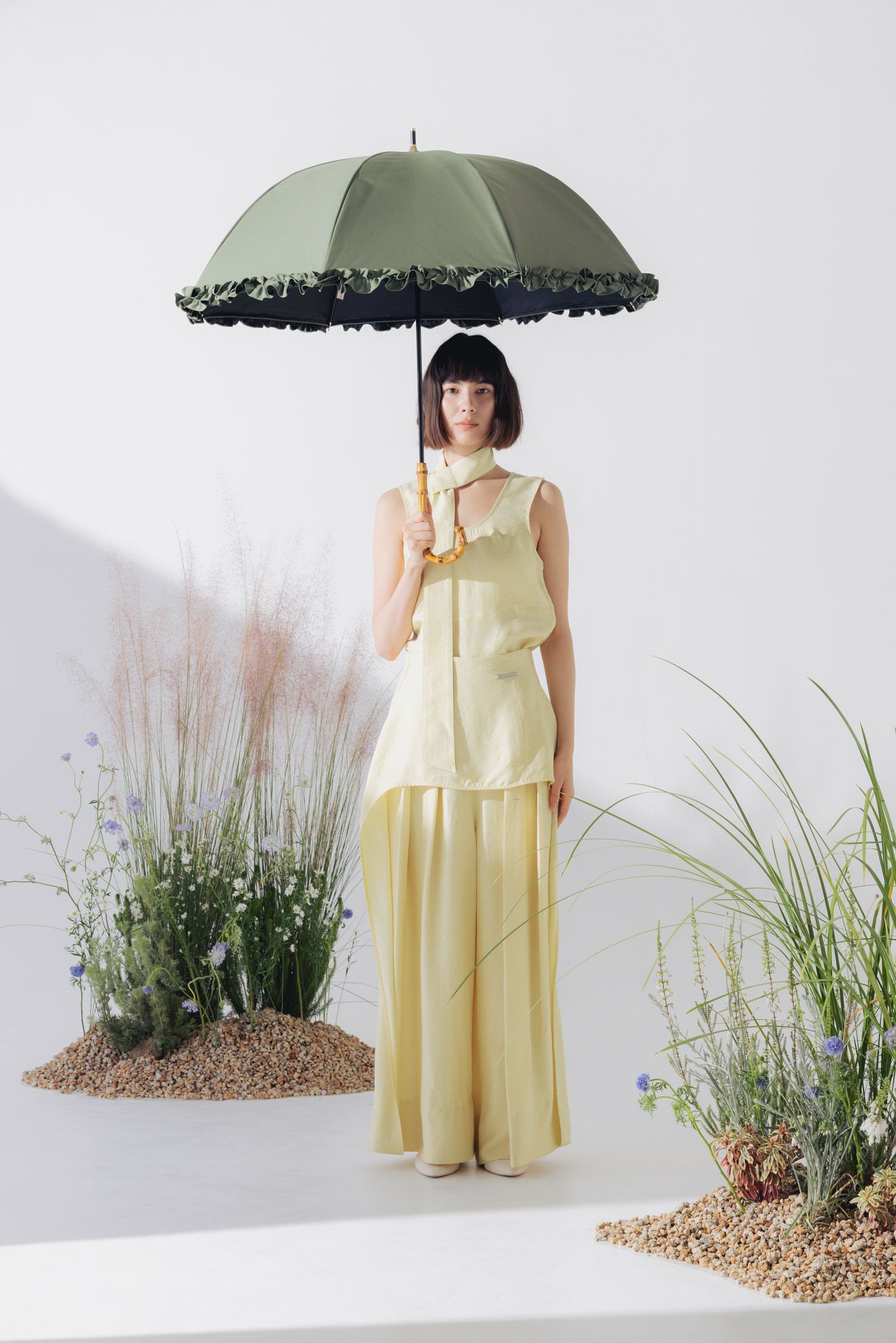 完全遮光日傘 UV100%カット 長傘 L フリル