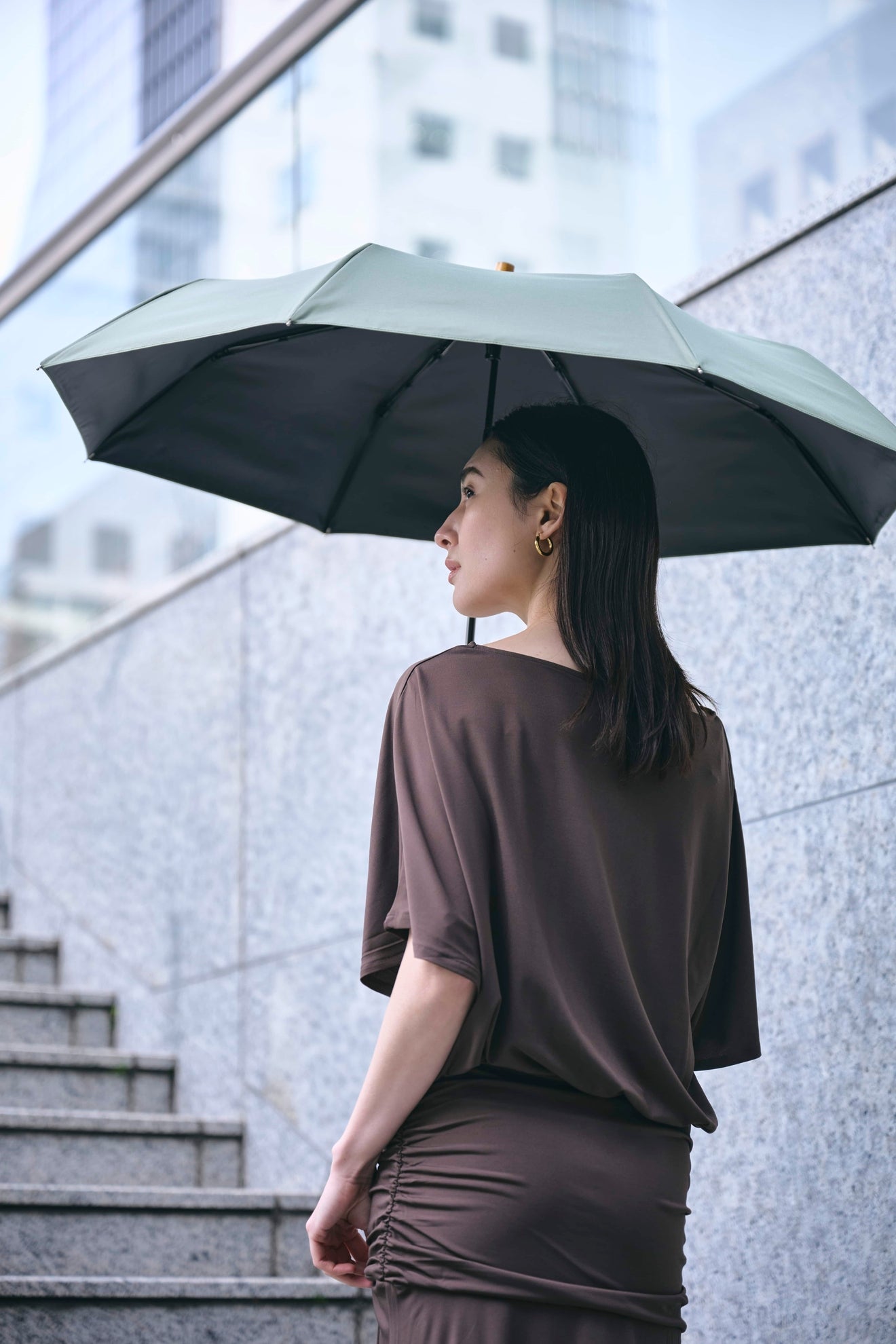 完全遮光100% 3段EASY 折りたたみ日傘/ニュートラル(55cm)