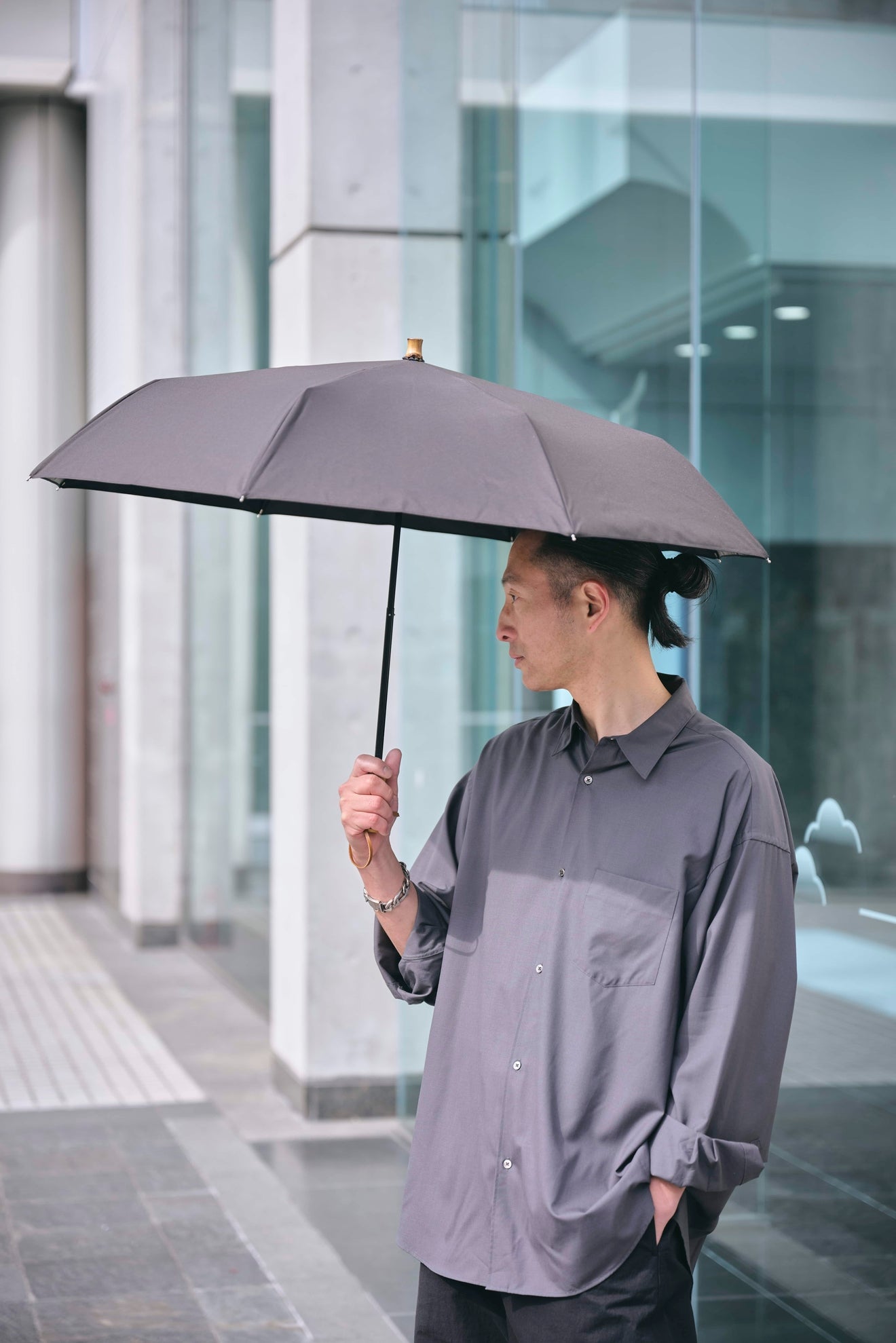 完全遮光100% 3段EASY 折りたたみ日傘/ニュートラル(55cm)