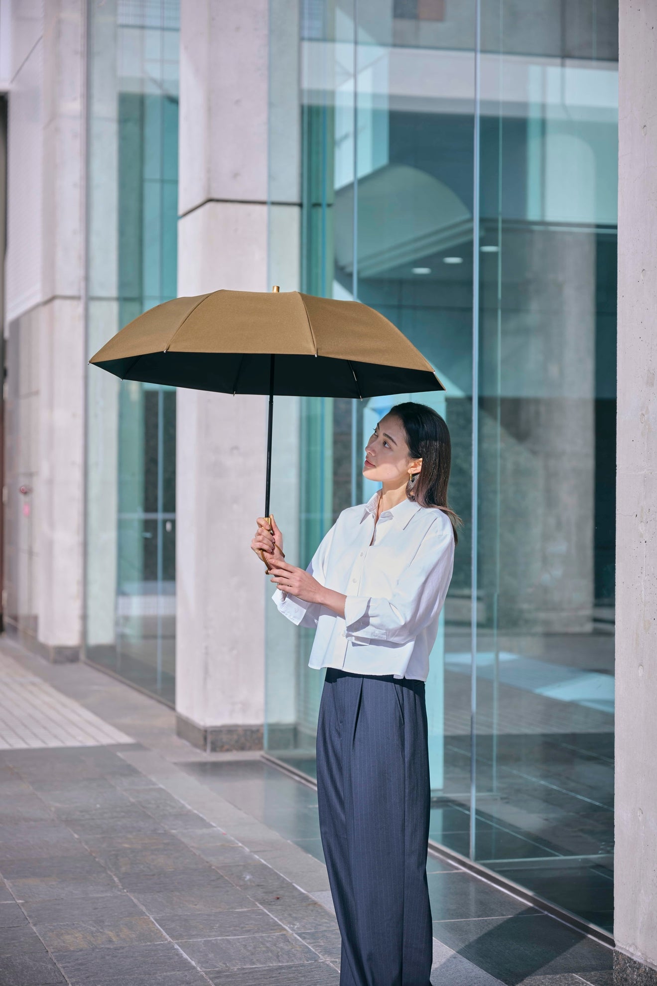 完全遮光100% 2段EASY 折りたたみ日傘/ニュートラル(55cm)